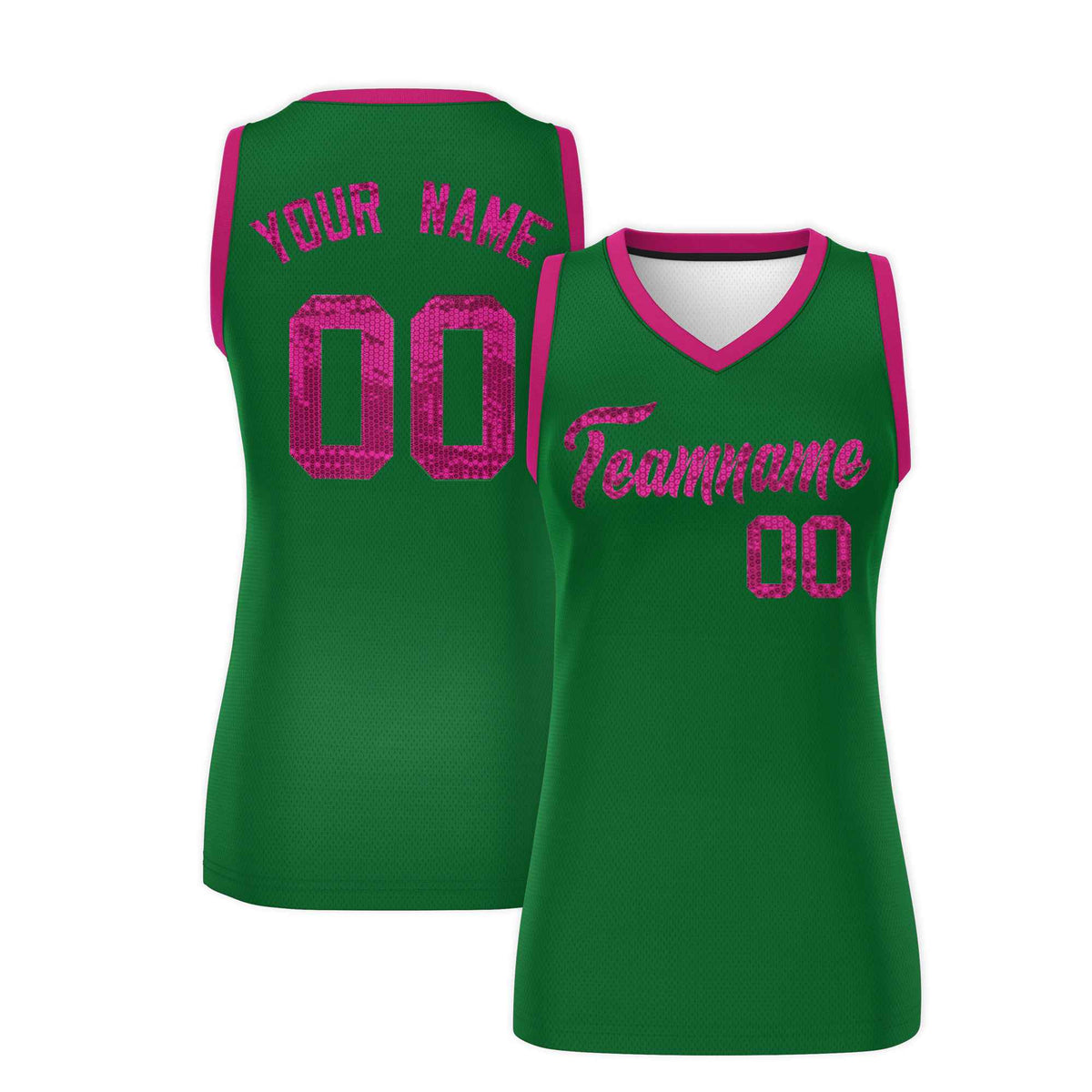 Custom Kelly Green Pink Women Basketball Jersey Sequined Dress|KXKSHOP