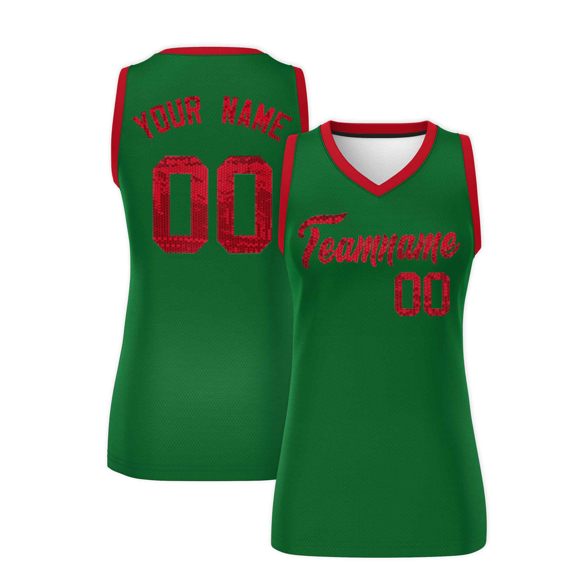 Custom Kelly Green Red Women Basketball Jersey Sequined Dress|KXKSHOP