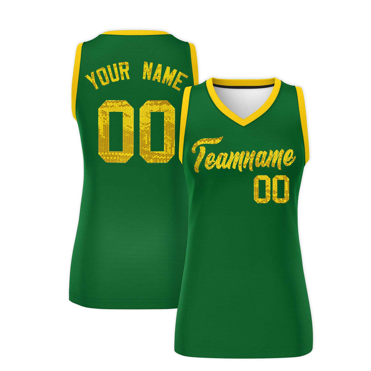 Custom Kelly Green Gold Women Basketball Jersey Sequined Dress|KXKSHOP