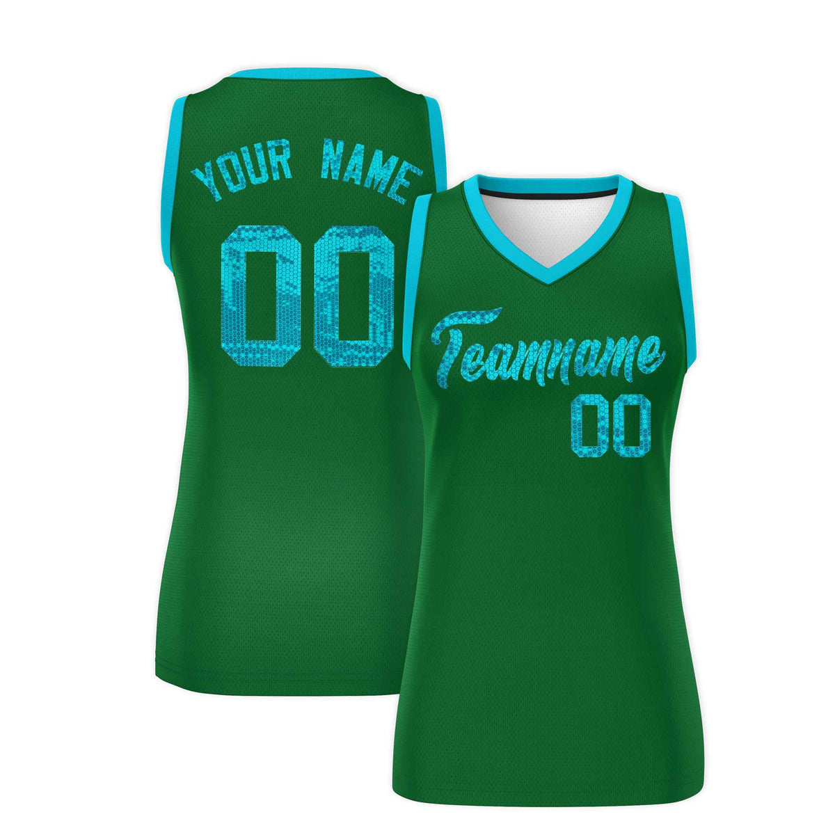 Custom Kelly Green Sky Blue Women Basketball Jersey Sequined Dress|KXKSHOP