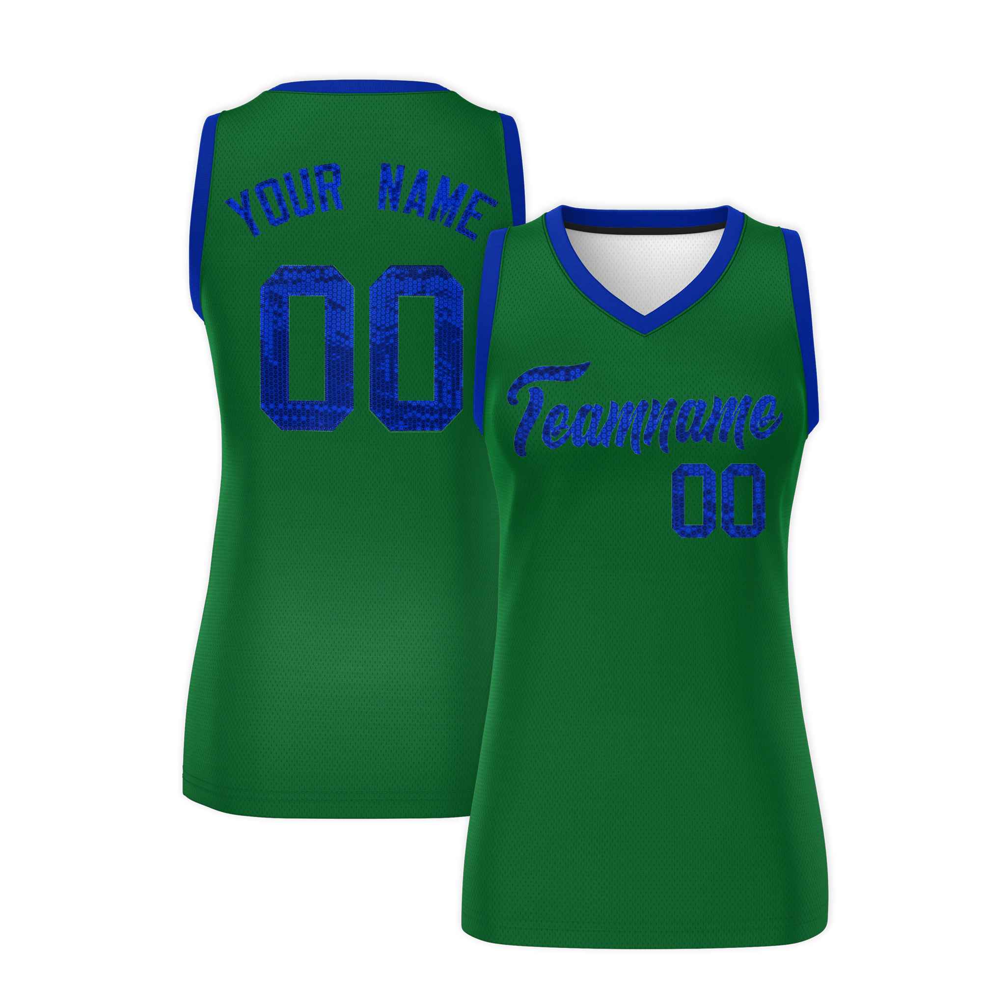 Custom Kelly Green Royal Women Basketball Jersey Sequined Dress|KXKSHOP
