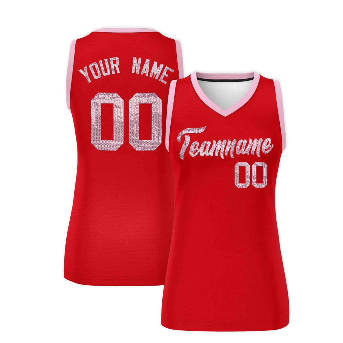 Custom Red Light Pink Women Basketball Jersey Sequined Dress|KXKSHOP