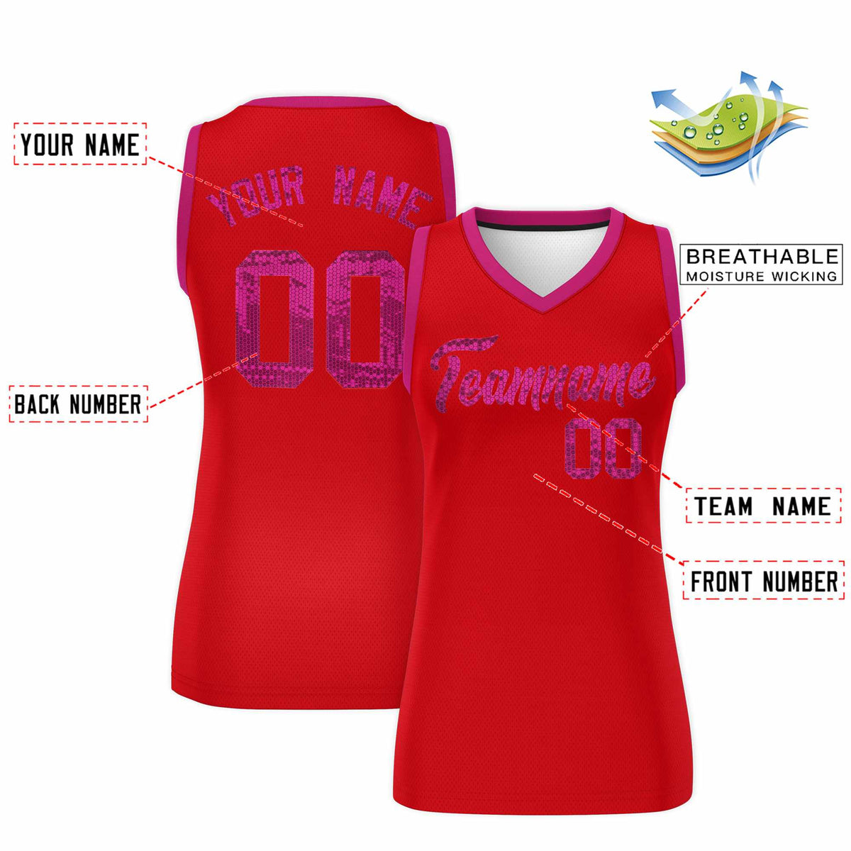 Custom Red Pink Women Basketball Jersey Sequined Dress|KXKSHOP