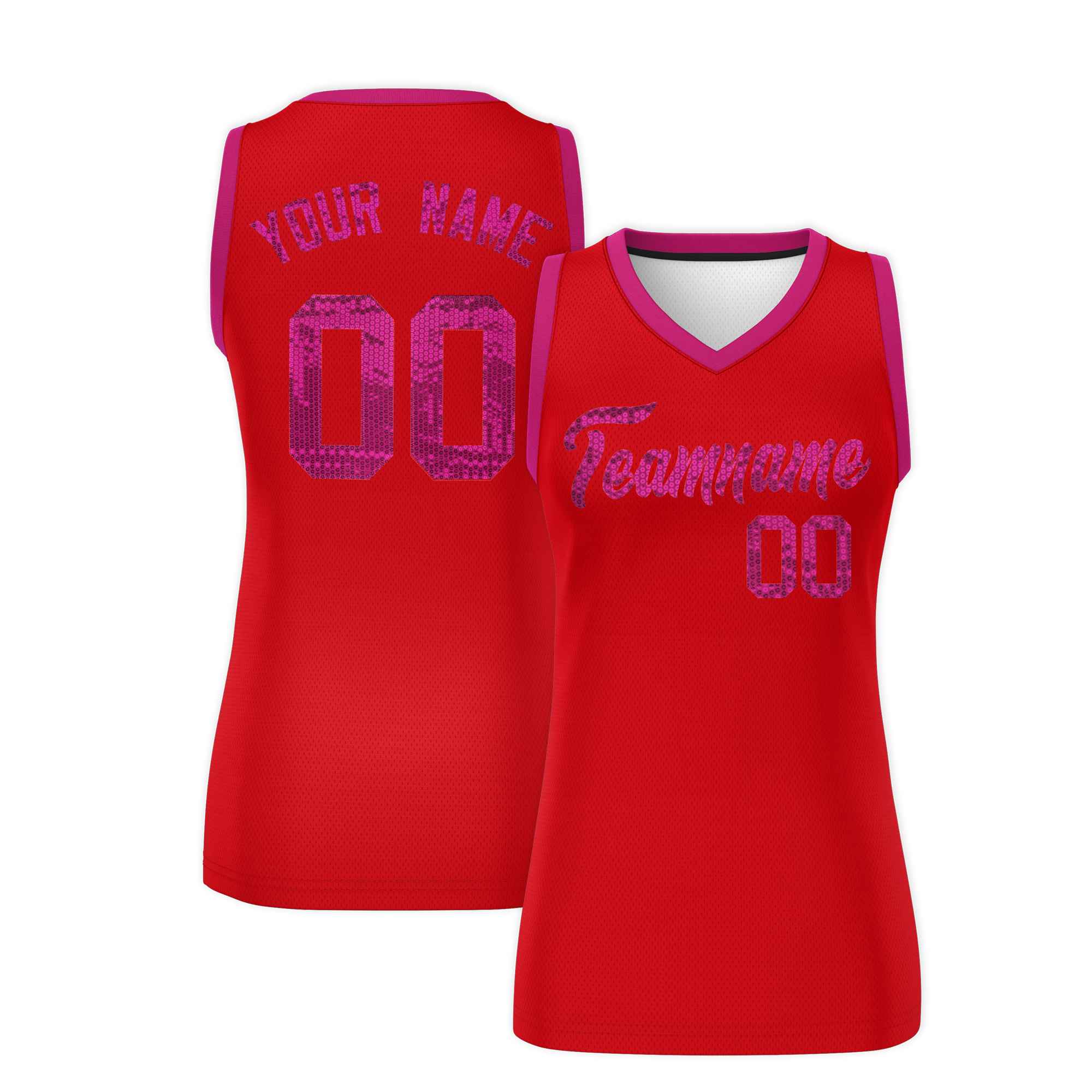 Custom Red Pink Women Basketball Jersey Sequined Dress|KXKSHOP