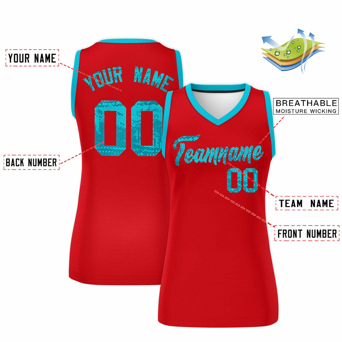 Custom Red Sky Blue Women Basketball Jersey Sequined Dress|KXKSHOP