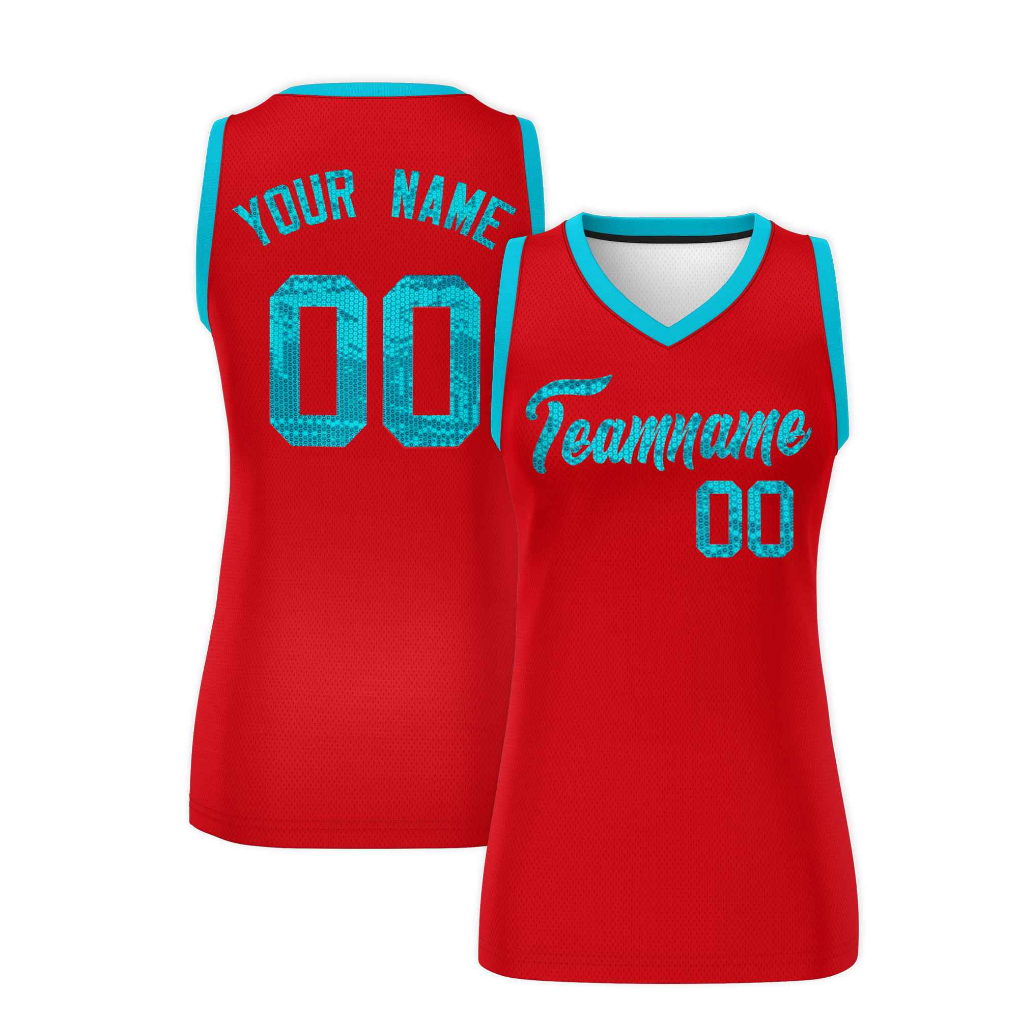 Custom Red Sky Blue Women Basketball Jersey Sequined Dress|KXKSHOP