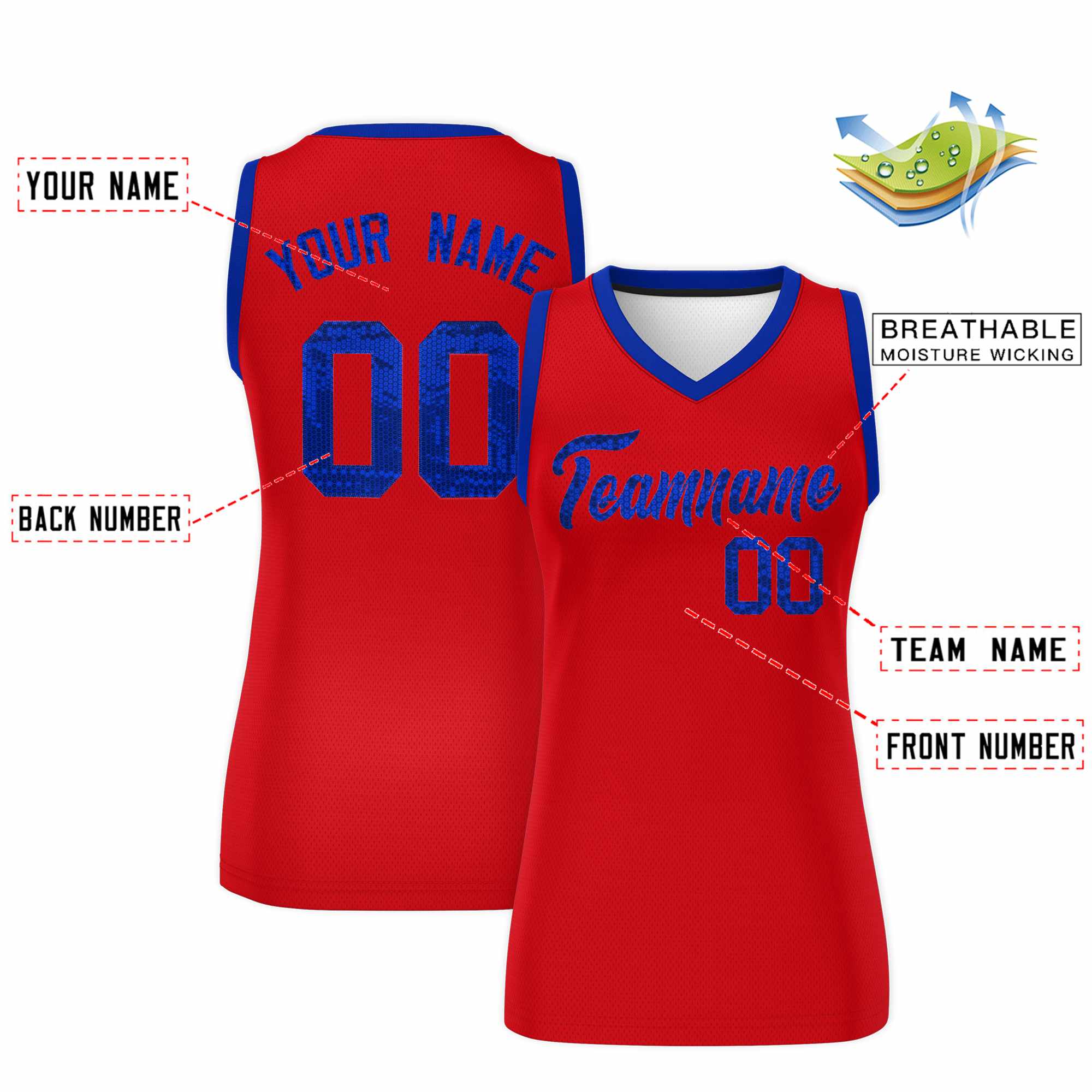 Custom Red Royal Women Basketball Jersey Sequined Dress|KXKSHOP