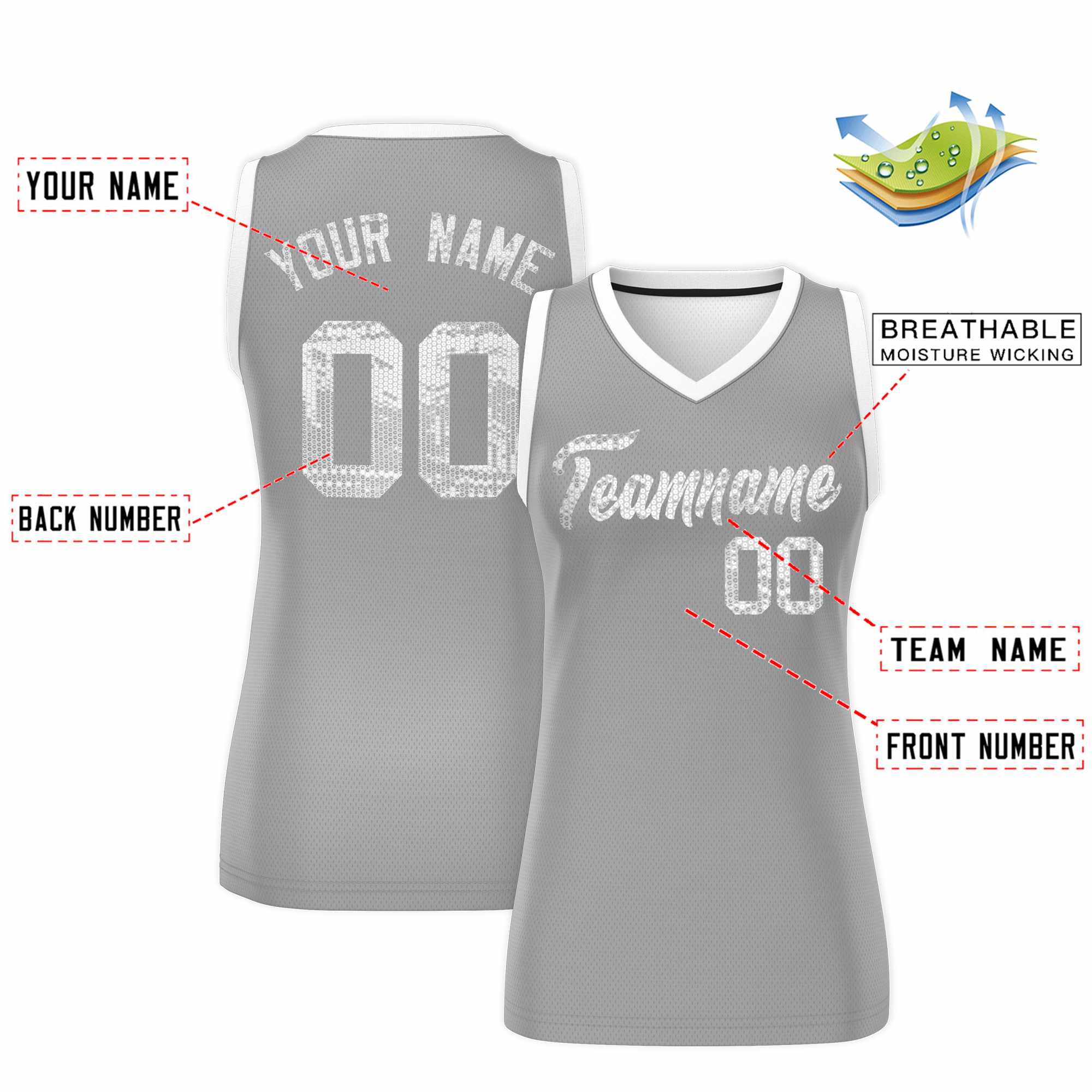 Custom Silver White Women Basketball Jersey Sequined Dress|KXKSHOP