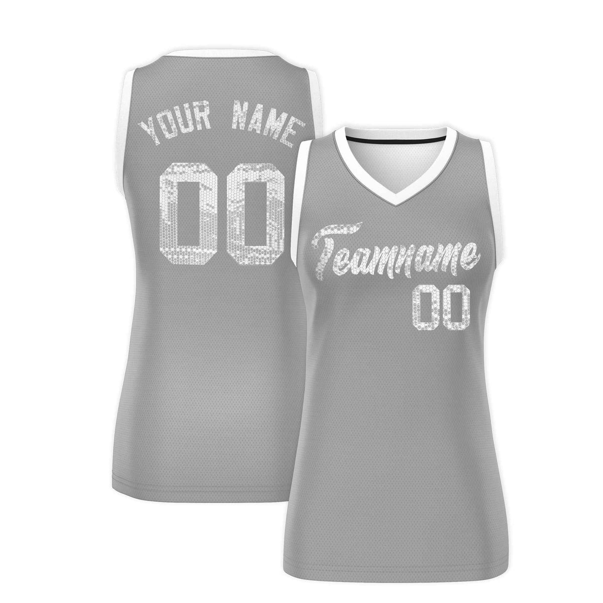Custom Silver White Women Basketball Jersey Sequined Dress|KXKSHOP