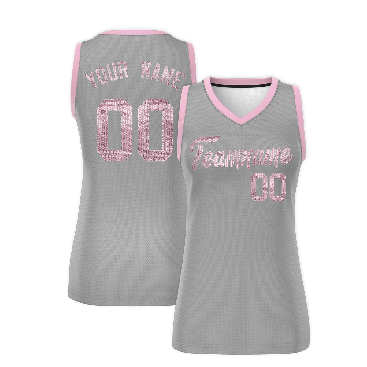 Custom Silver Light Pink Women Basketball Jersey Sequined Dress|KXKSHOP
