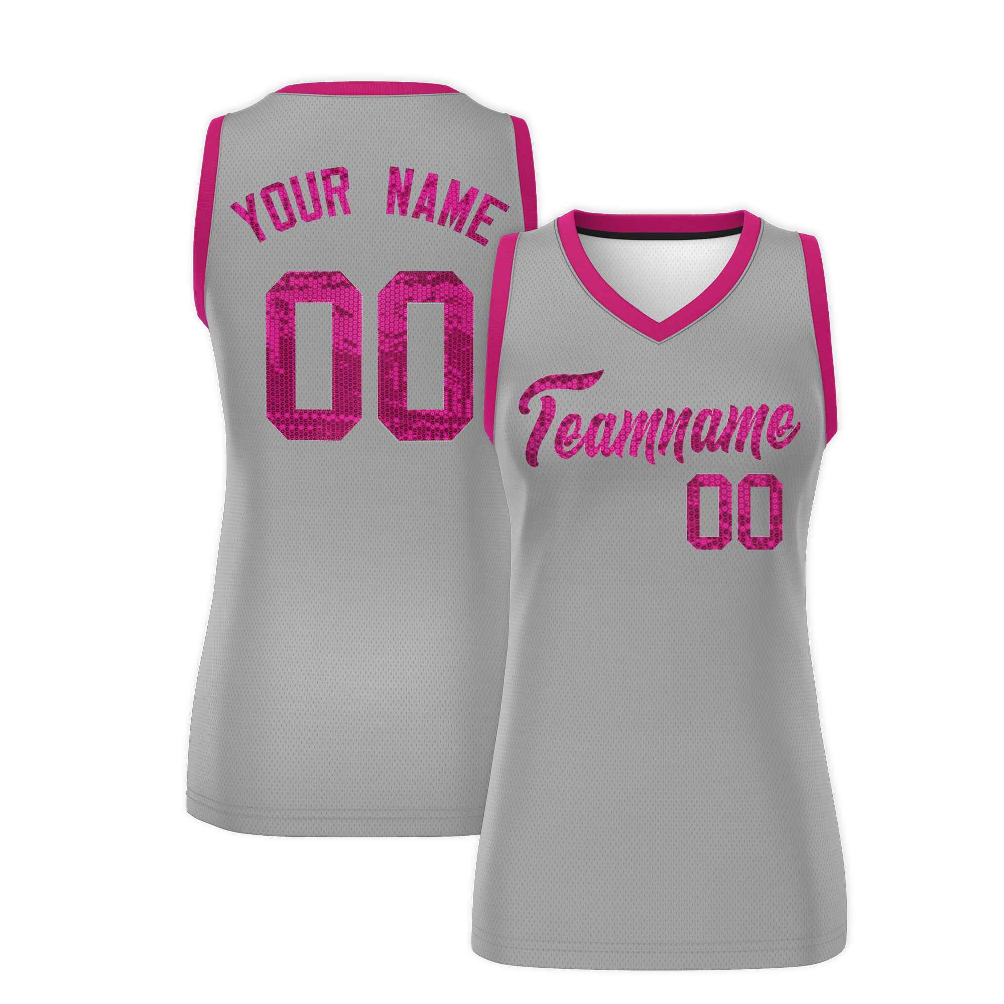 Custom Silver Pink Women Basketball Jersey Sequined Dress|KXKSHOP