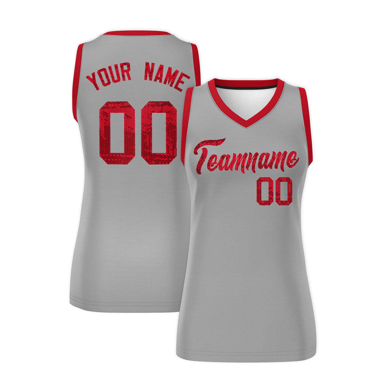 Custom Silver Red Women Basketball Jersey Sequined Dress|KXKSHOP