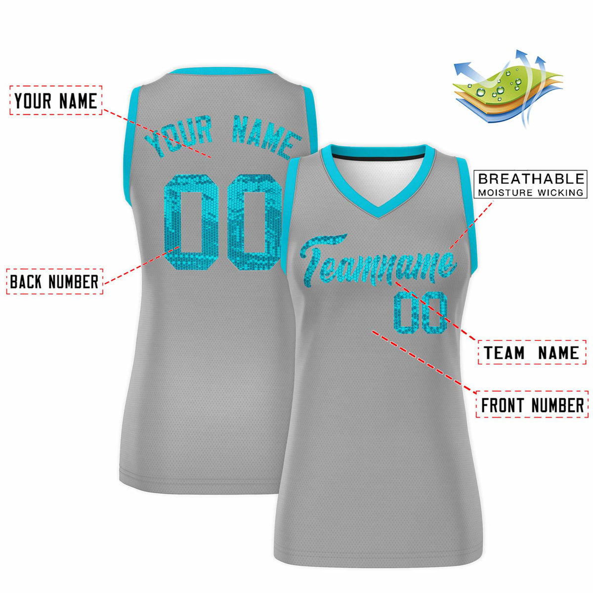 Custom Silver Sky Blue Women Basketball Jersey Sequined Dress|KXKSHOP