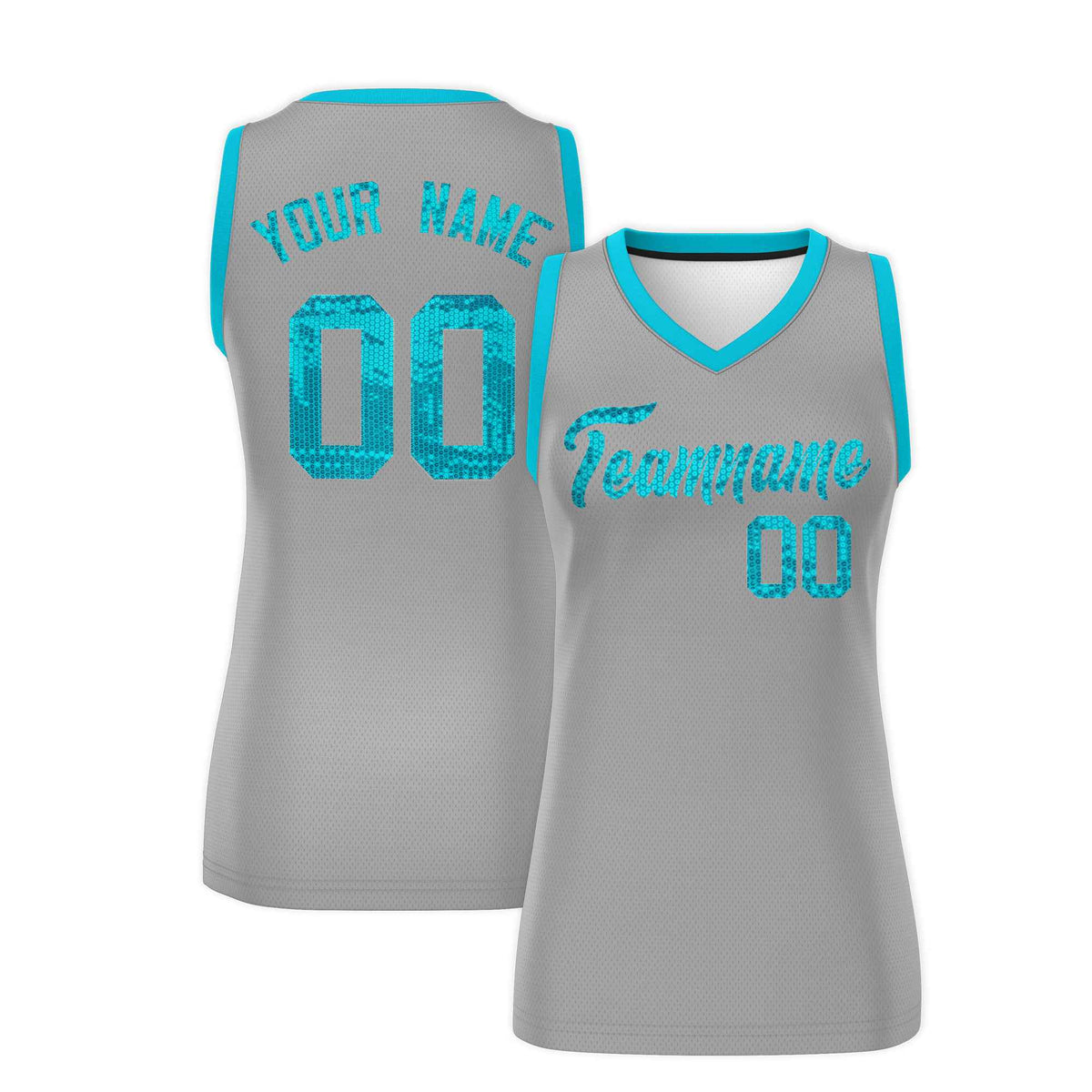 Custom Silver Sky Blue Women Basketball Jersey Sequined Dress|KXKSHOP