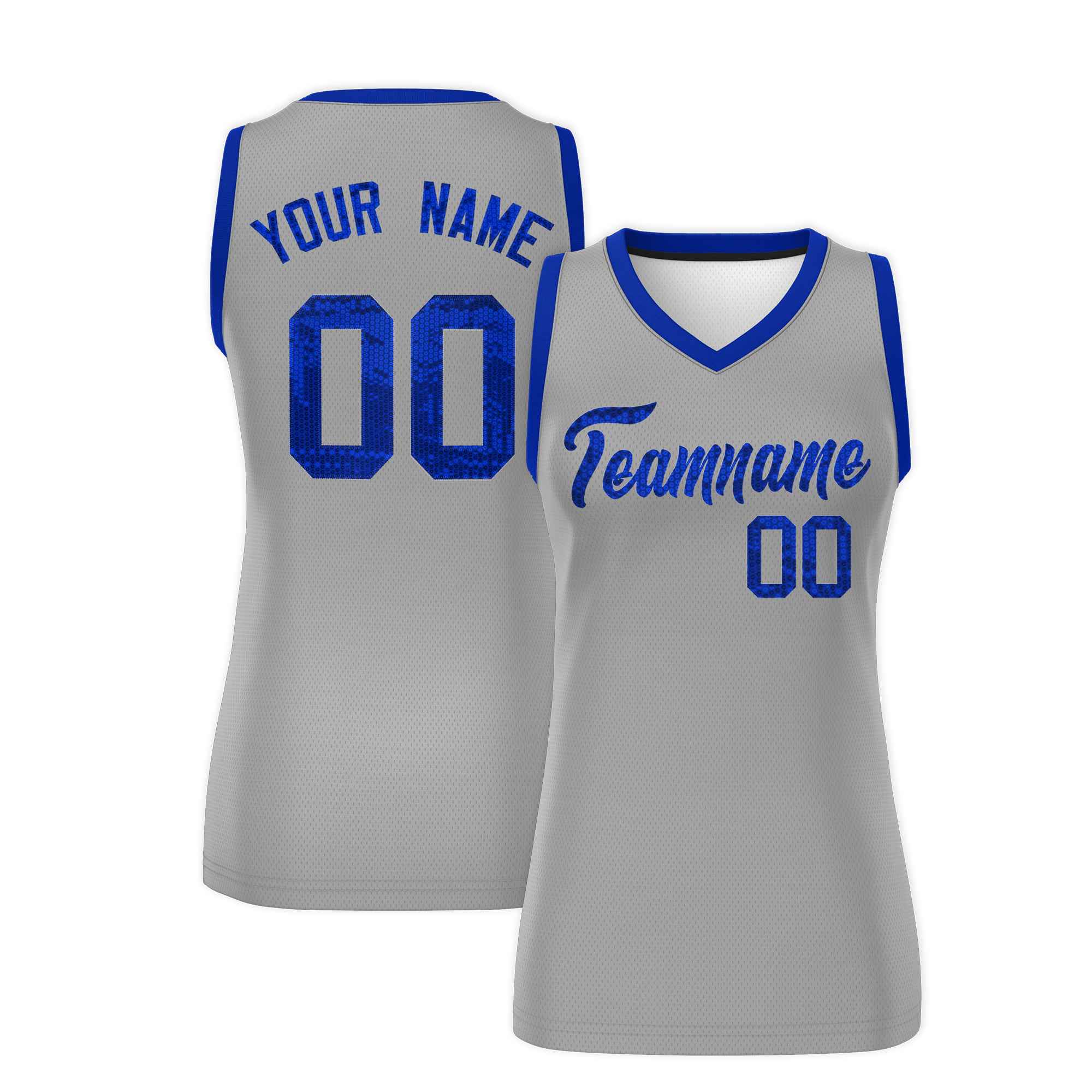 Custom Silver Royal Women Basketball Jersey Sequined Dress|KXKSHOP