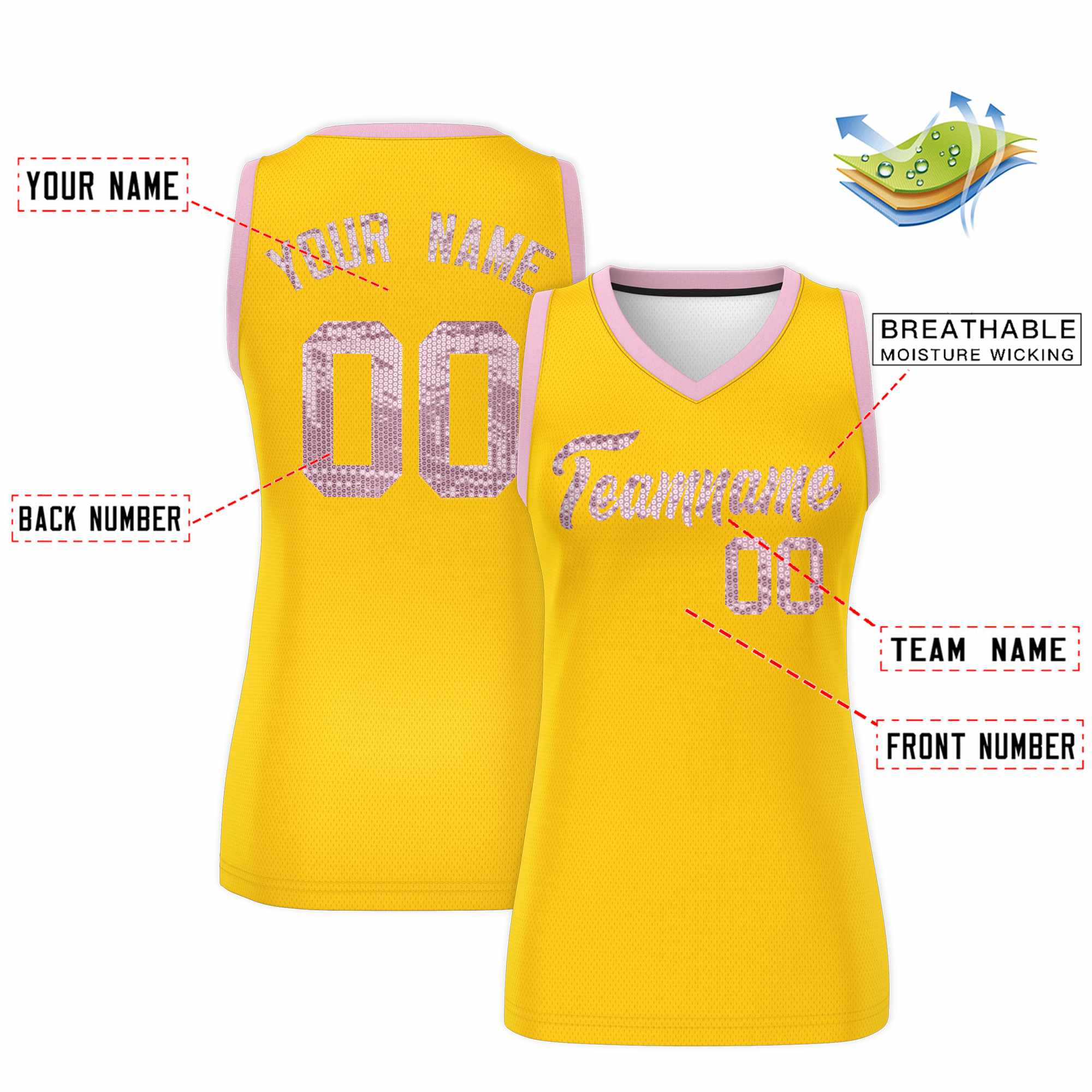 Custom Gold Light Pink Women Basketball Jersey Sequined Dress|KXKSHOP