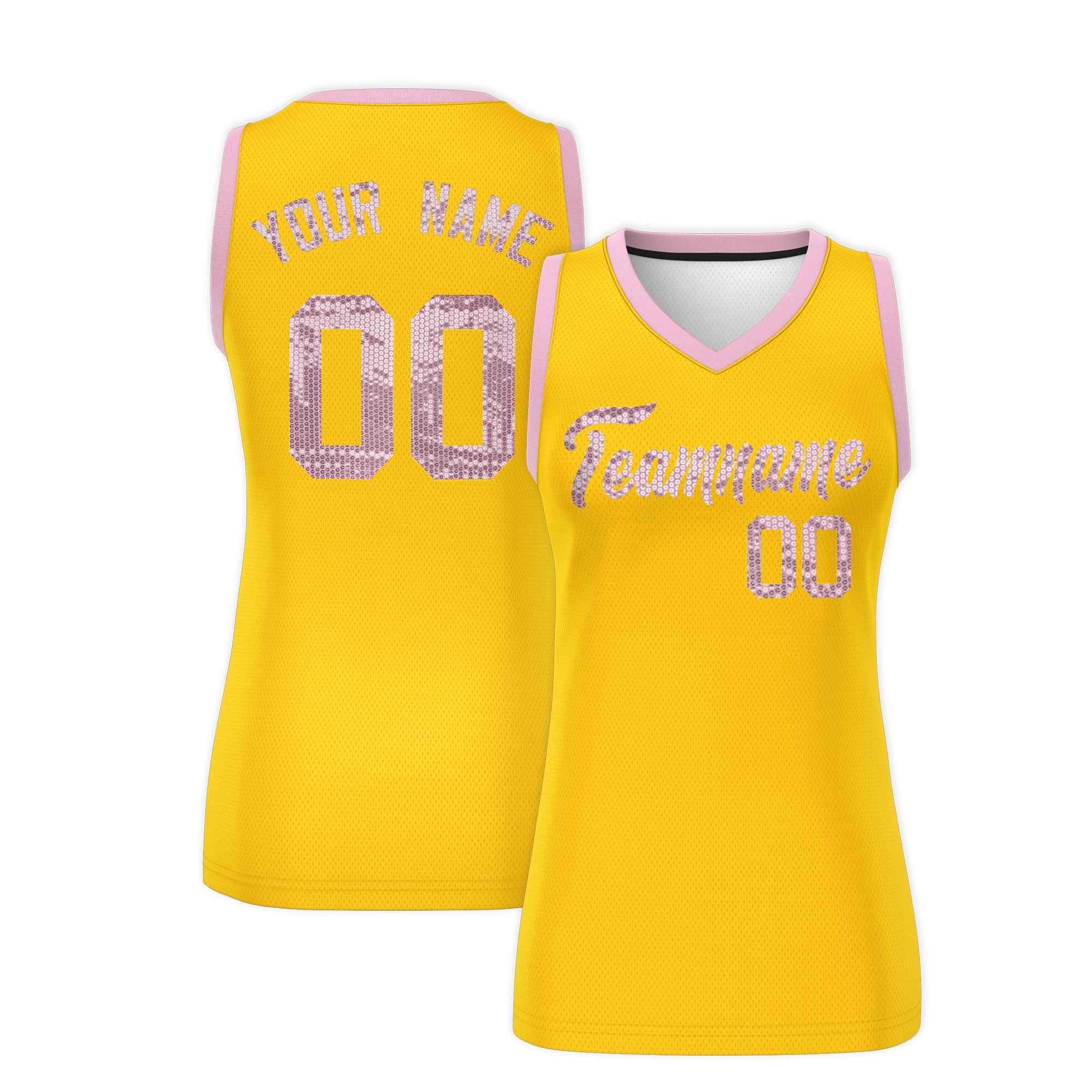 Custom Gold Light Pink Women Basketball Jersey Sequined Dress|KXKSHOP