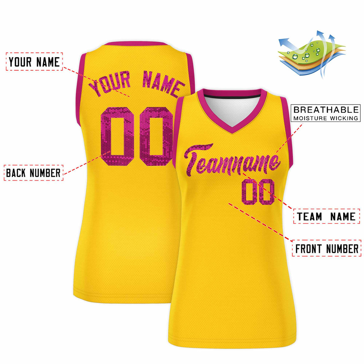 Custom Gold Pink Women Basketball Jersey Sequined Dress|KXKSHOP