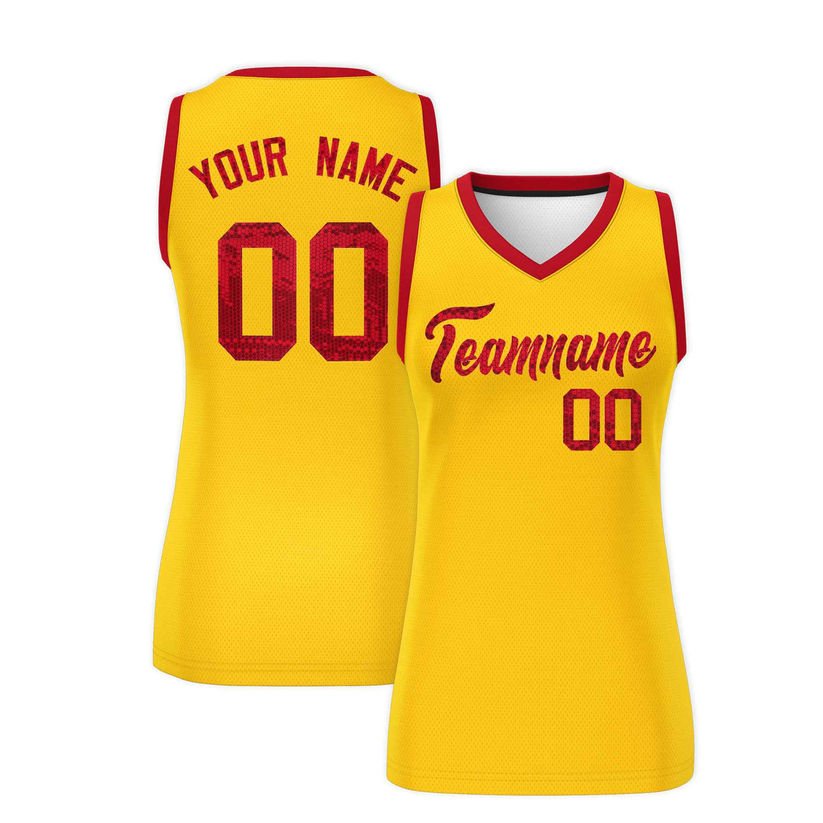 Custom Gold Red Women Basketball Jersey Sequined Dress|KXKSHOP