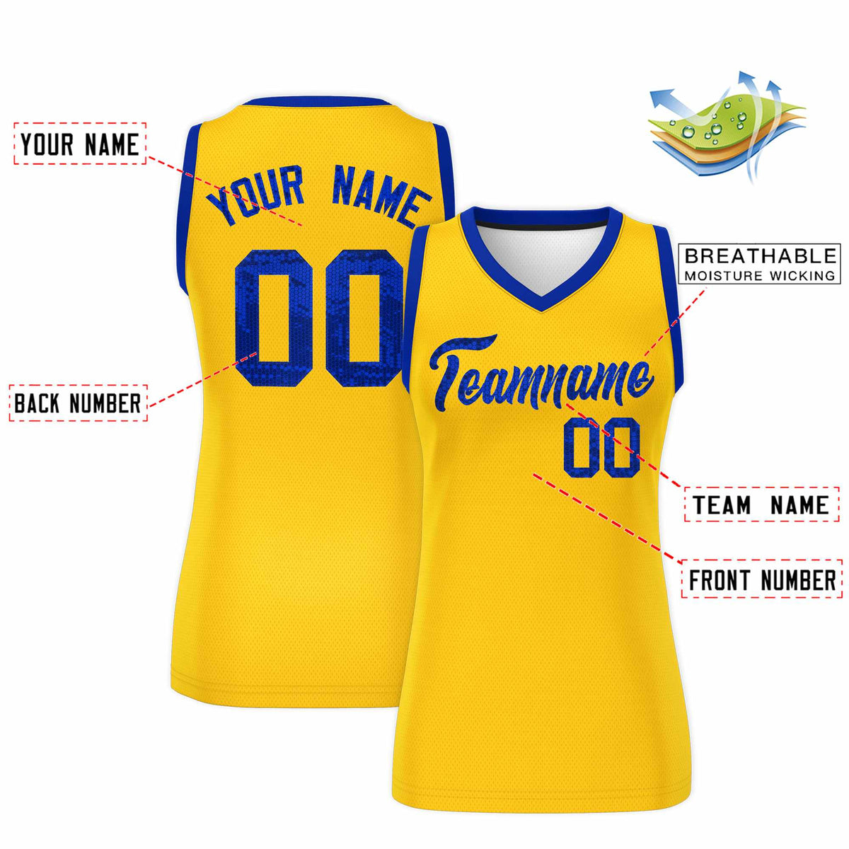 Custom Gold Royal Women Basketball Jersey Sequined Dress|KXKSHOP