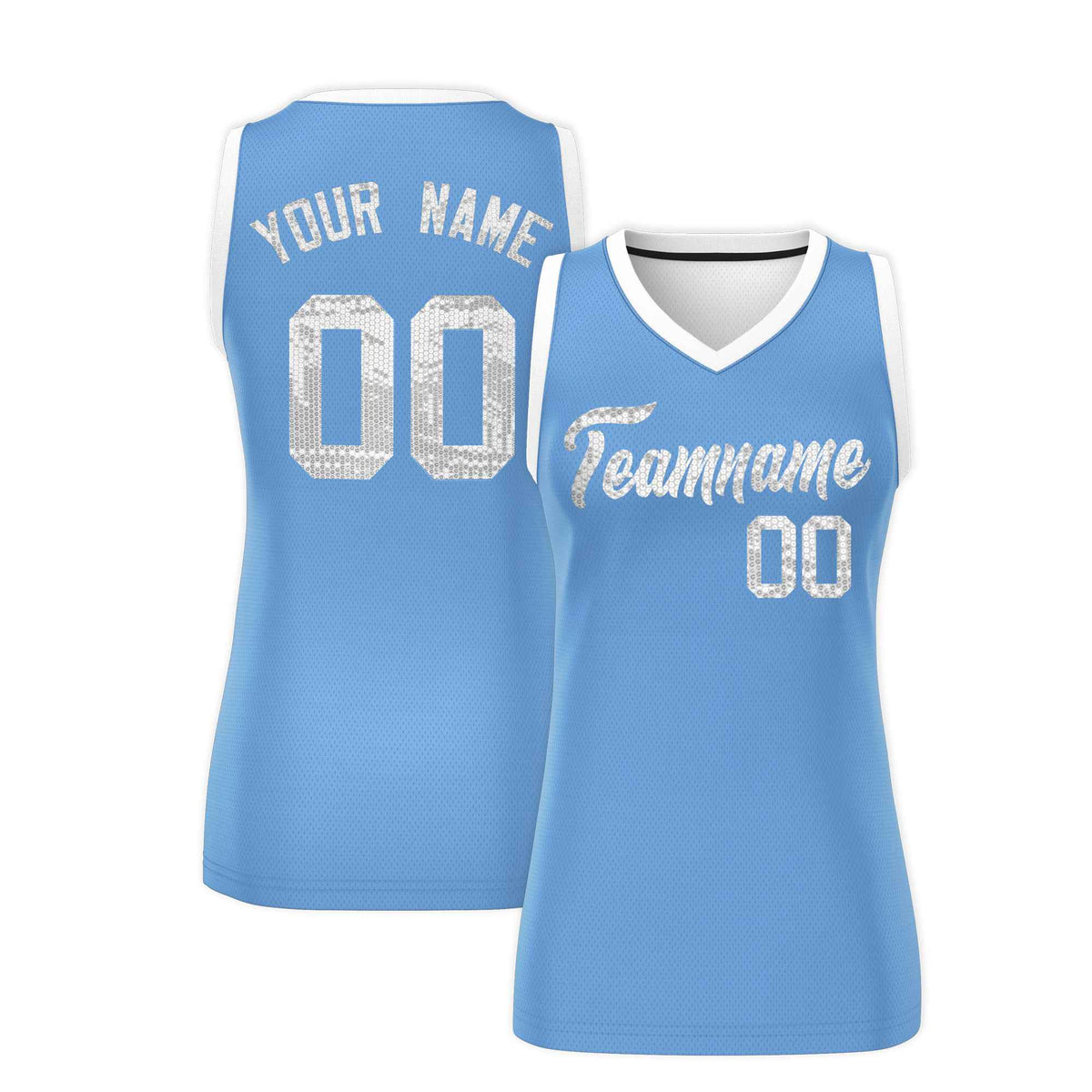 Custom Light Blue White Women Basketball Jersey Sequined Dress|KXKSHOP