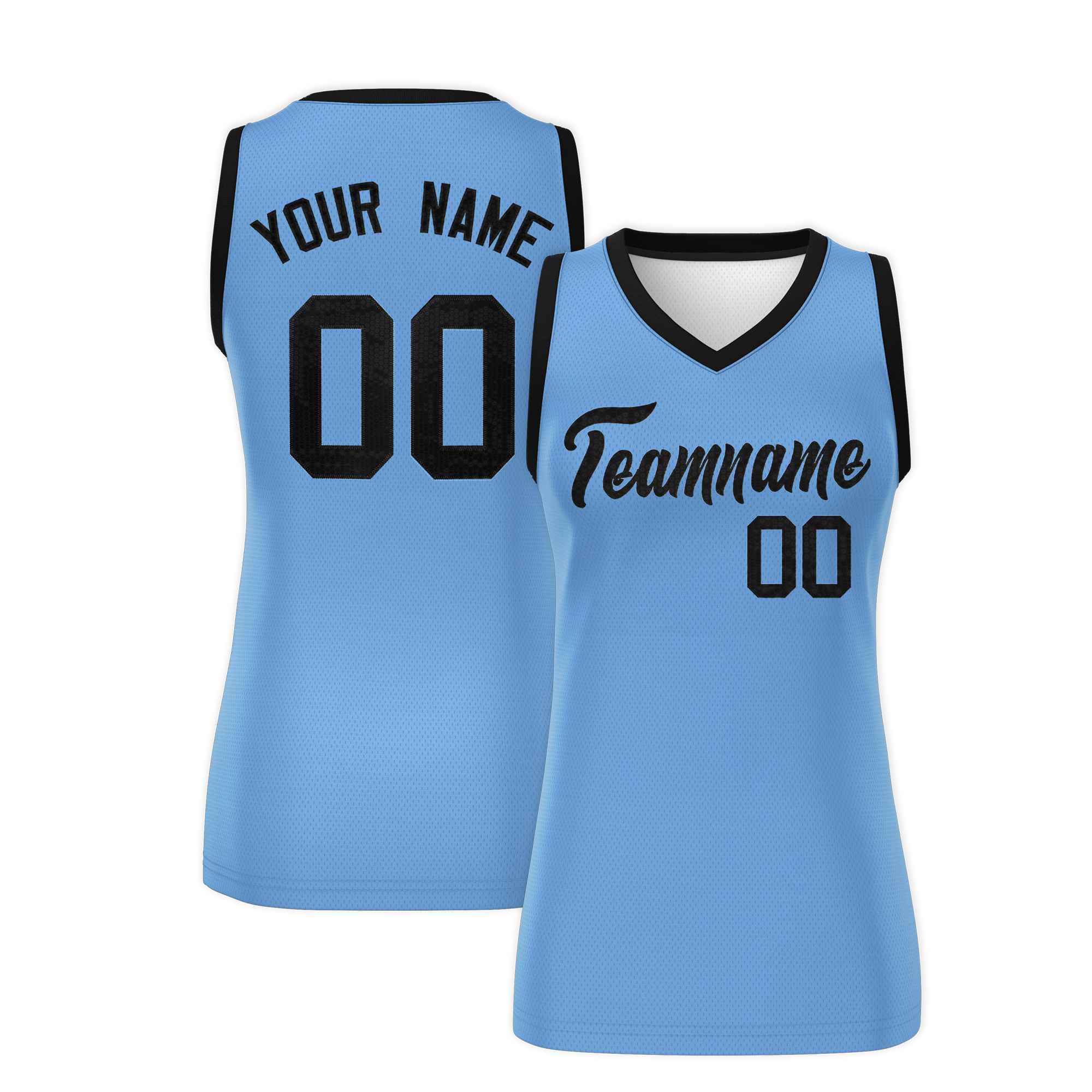 Custom Light Blue Black Women Basketball Jersey Sequined Dress|KXKSHOP