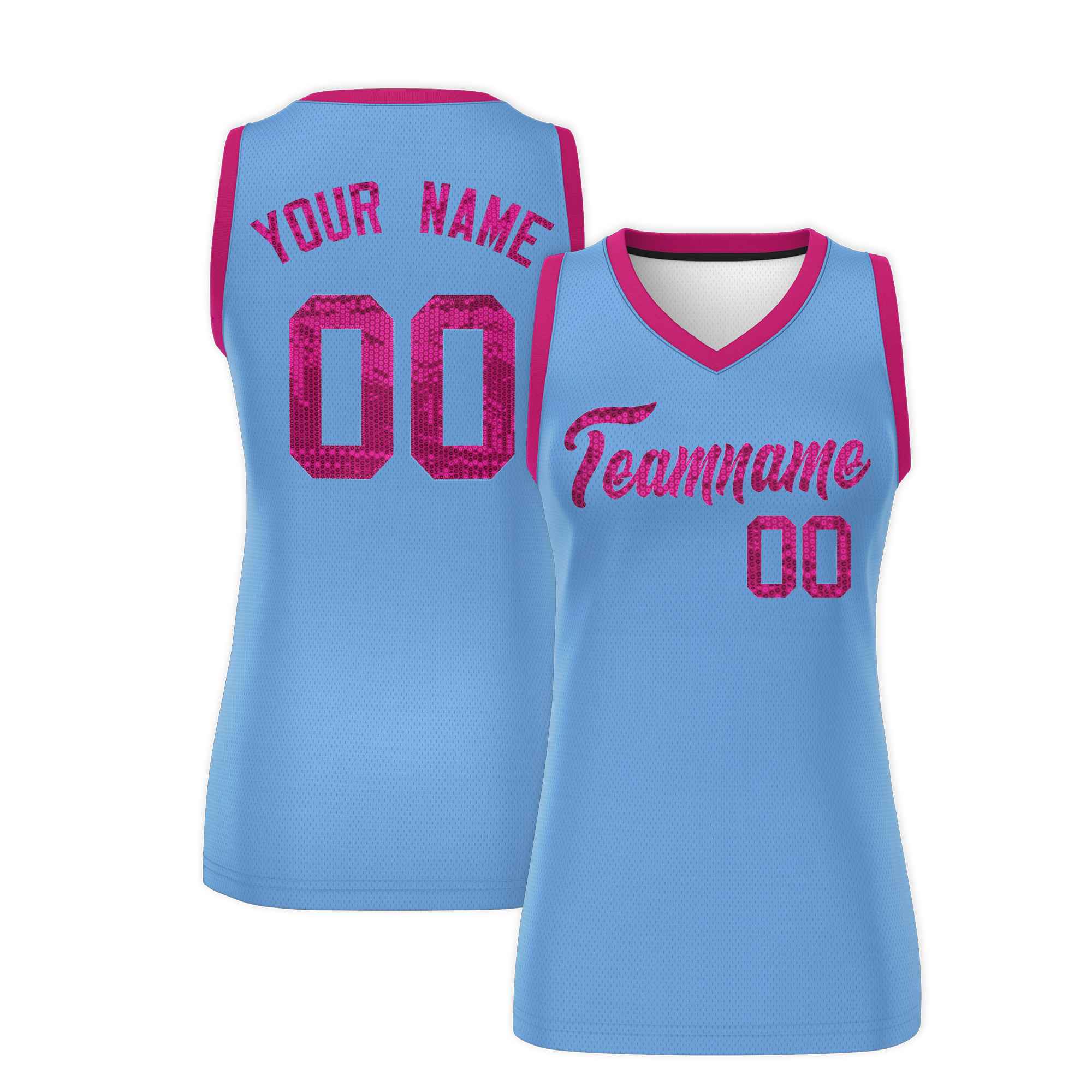 Custom Light Blue Pink Women Basketball Jersey Sequined Dress|KXKSHOP