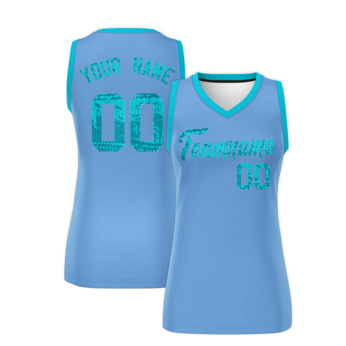 Custom Light Blue Sky Blue Women Basketball Jersey Sequined Dress|KXKSHOP