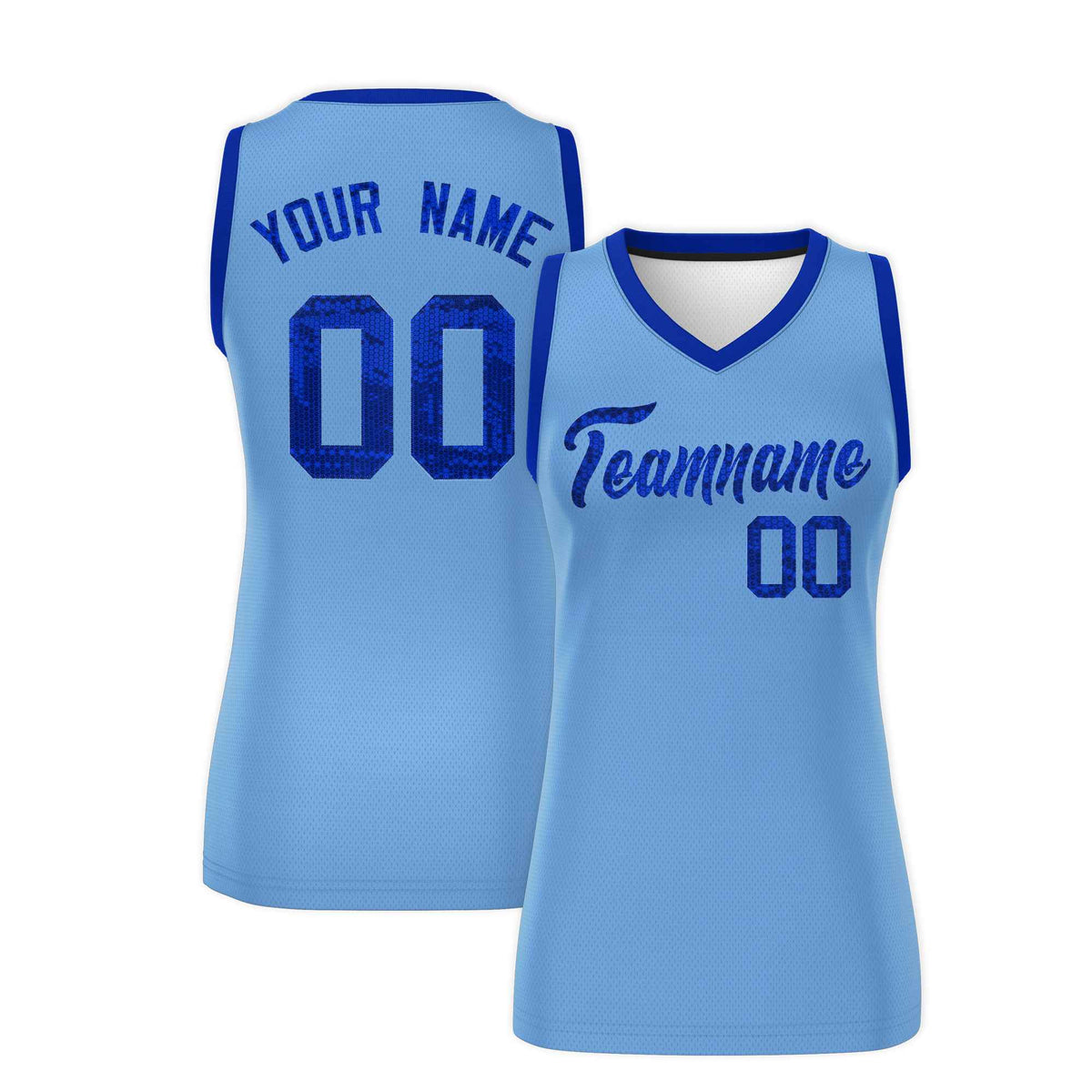 Custom Light Blue Royal Women Basketball Jersey Sequined Dress|KXKSHOP