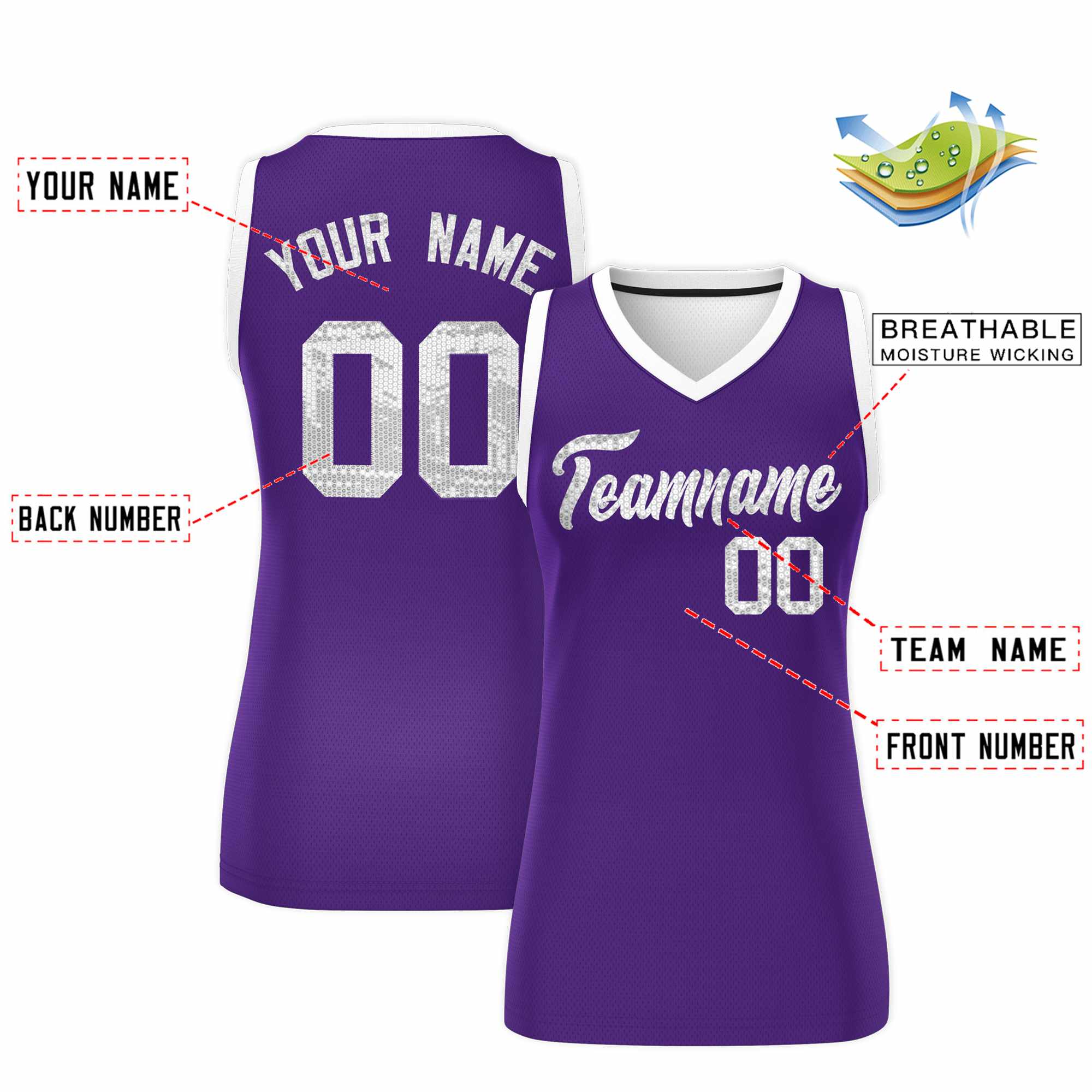 Custom Purple White Women Basketball Jersey Sequined Dress|KXKSHOP