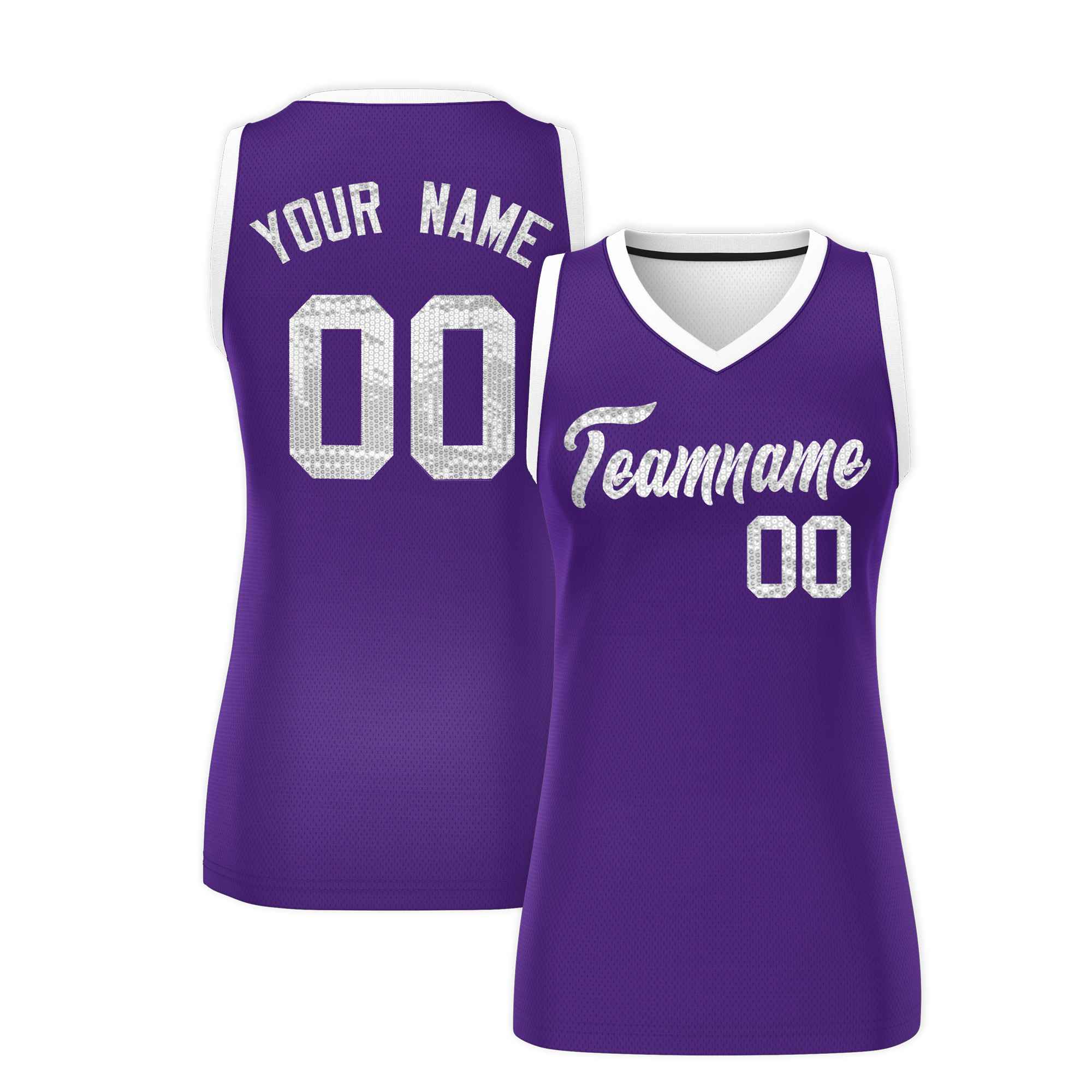 Custom Purple White Women Basketball Jersey Sequined Dress|KXKSHOP