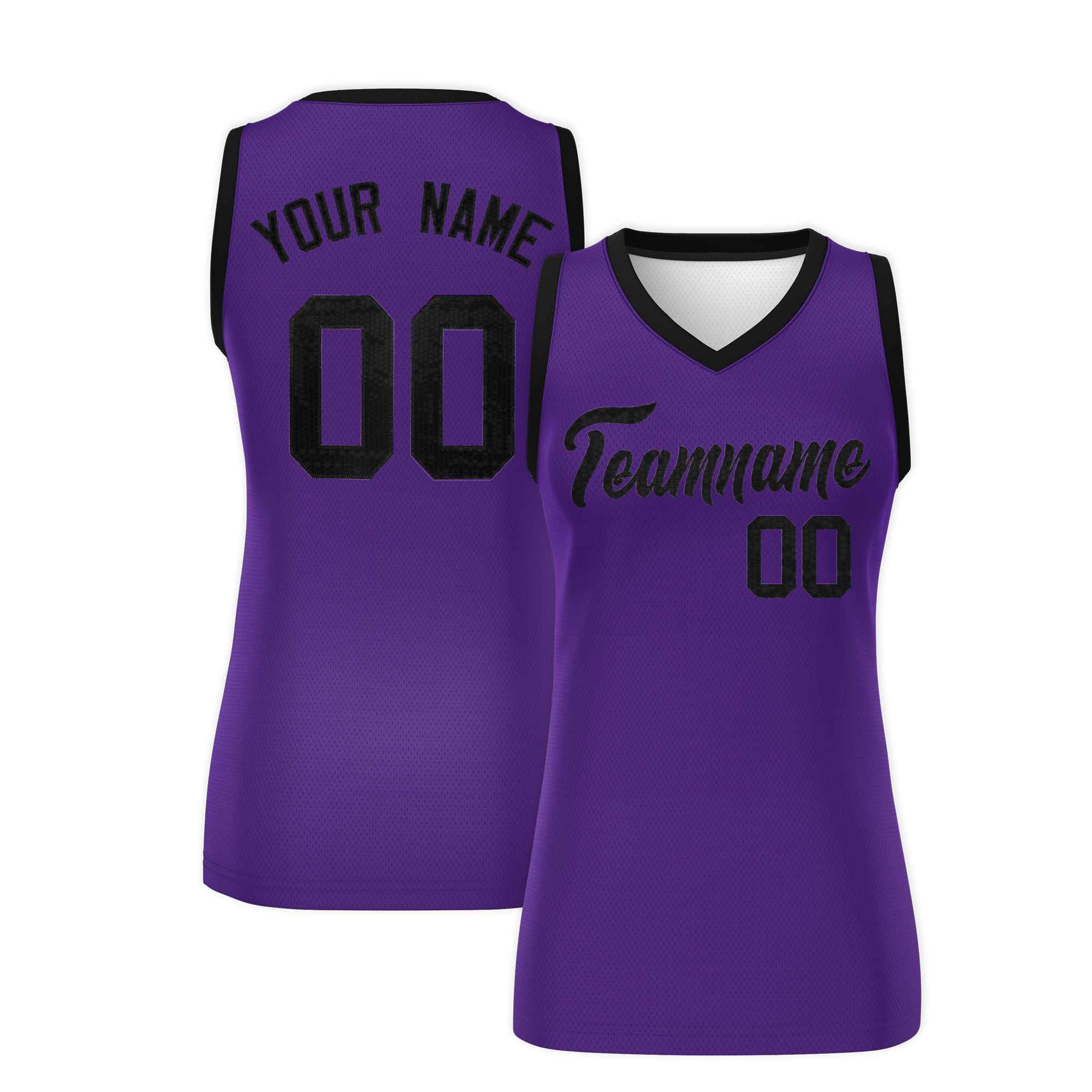 Custom Purple Black Women Basketball Jersey Sequined Dress|KXKSHOP