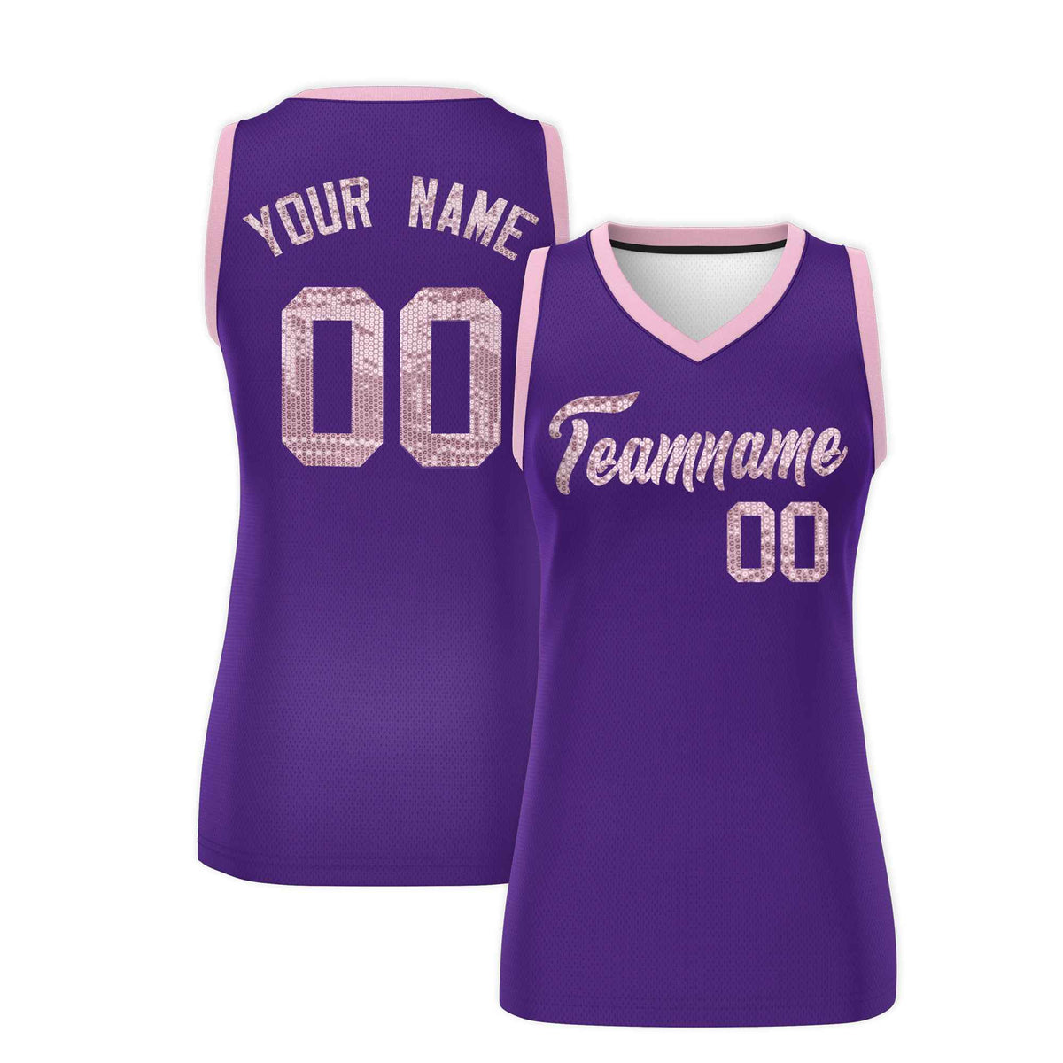 Custom Purple Light Pink Women Basketball Jersey Sequined Dress|KXKSHOP