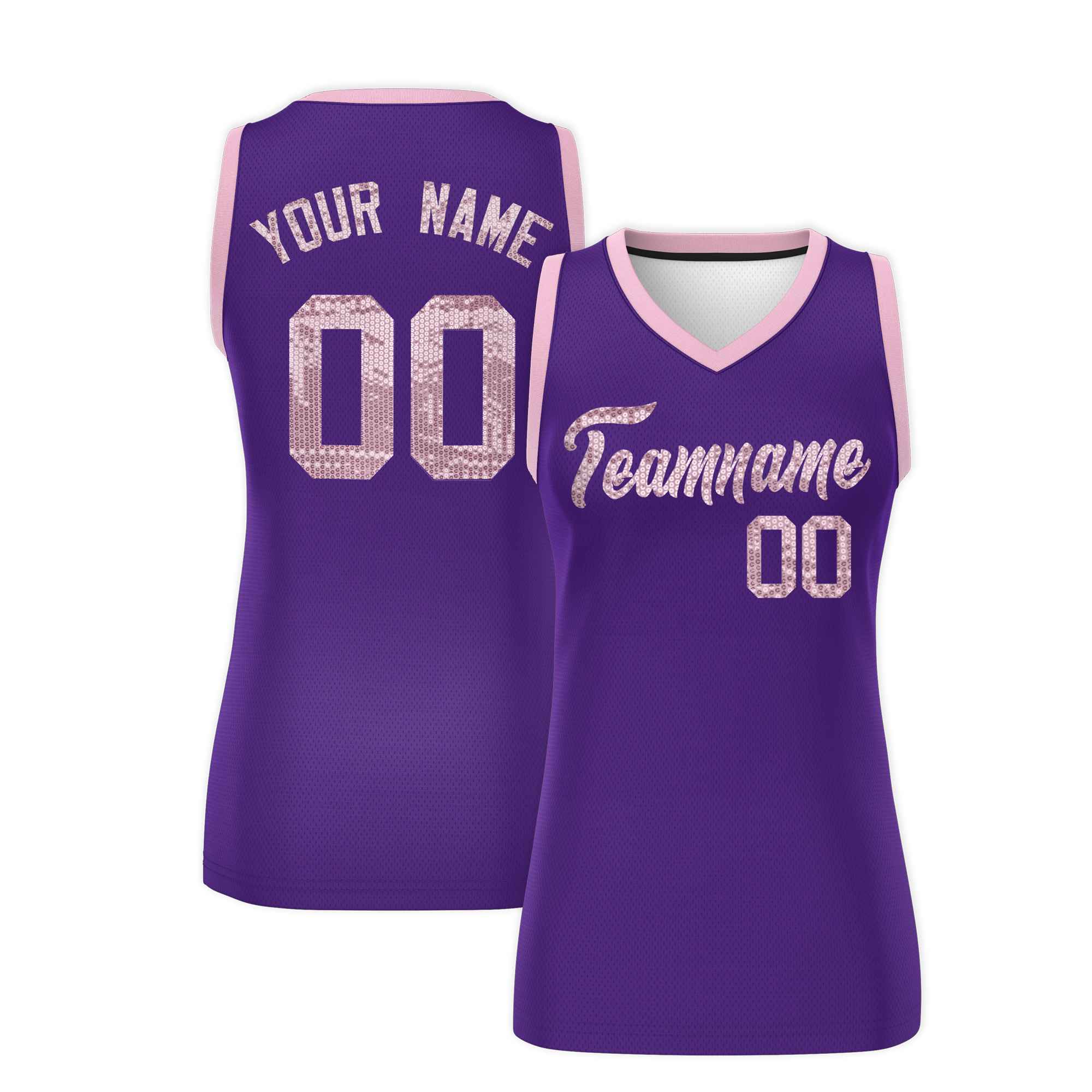 Custom Purple Light Pink Women Basketball Jersey Sequined Dress|KXKSHOP