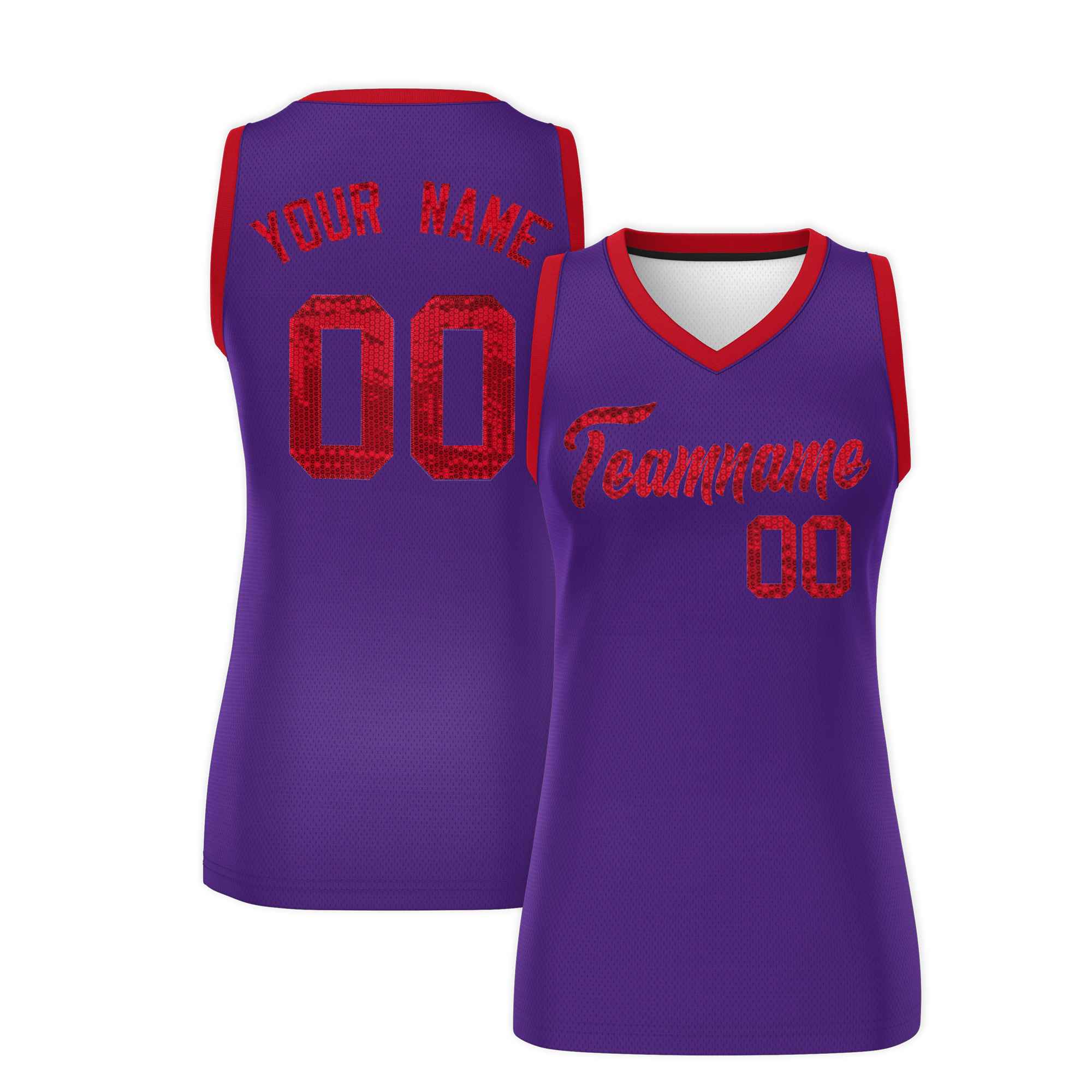 Custom Purple Red Women Basketball Jersey Sequined Dress|KXKSHOP