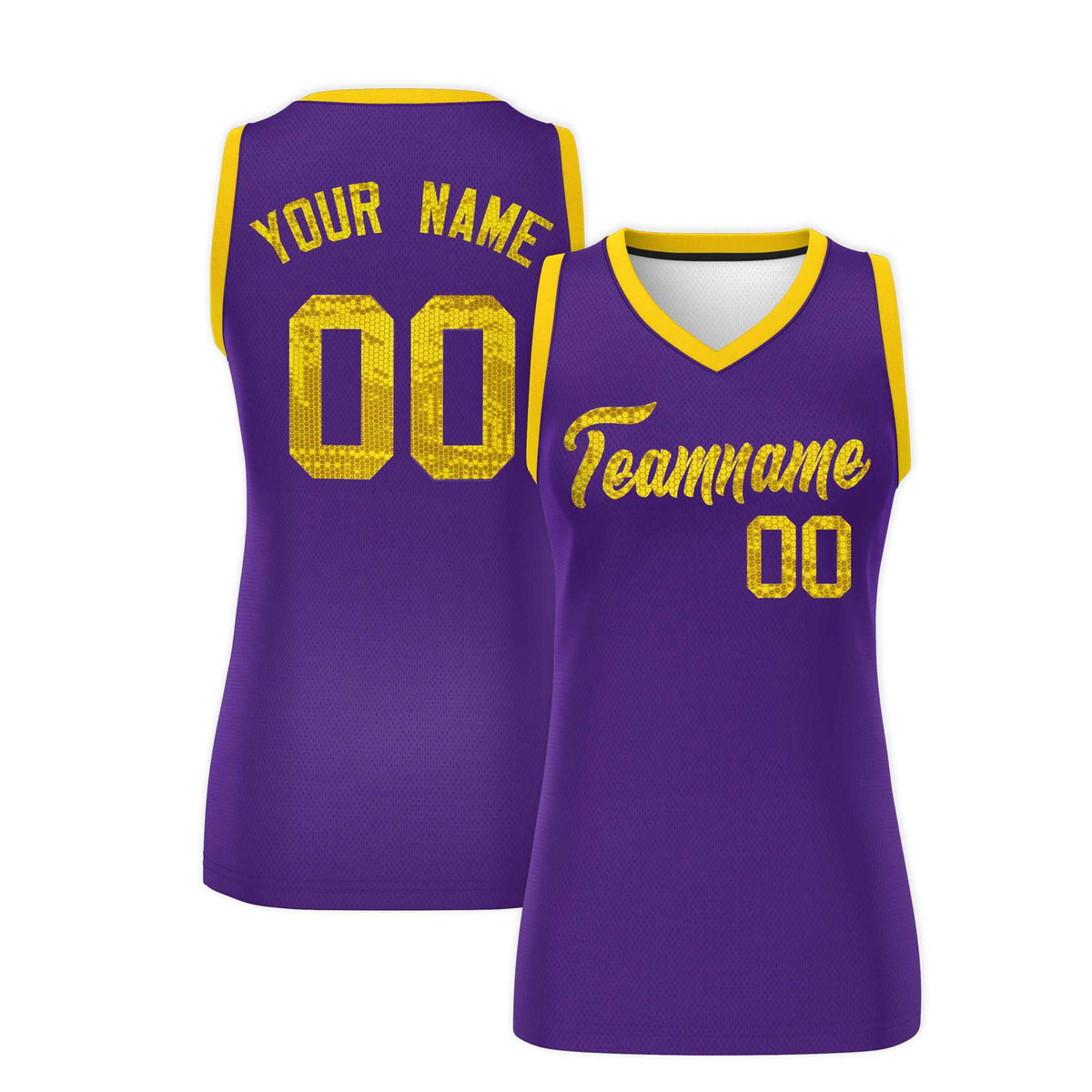 Custom Purple Gold Women Basketball Jersey Sequined Dress|KXKSHOP