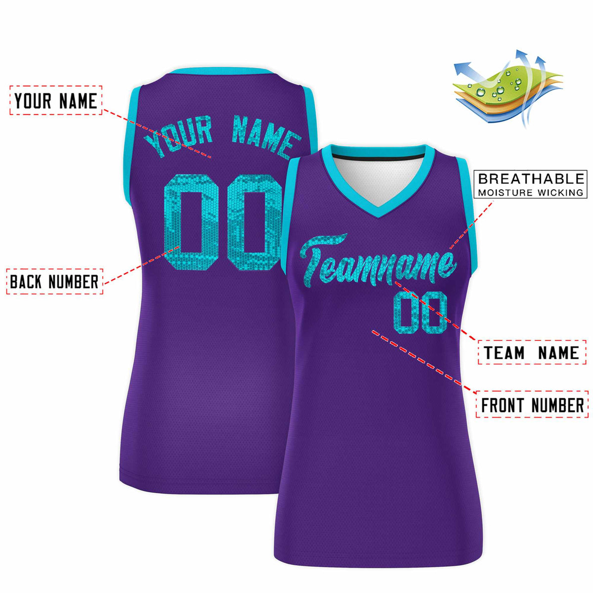 Custom Purple Sky Blue Women Basketball Jersey Sequined Dress|KXKSHOP