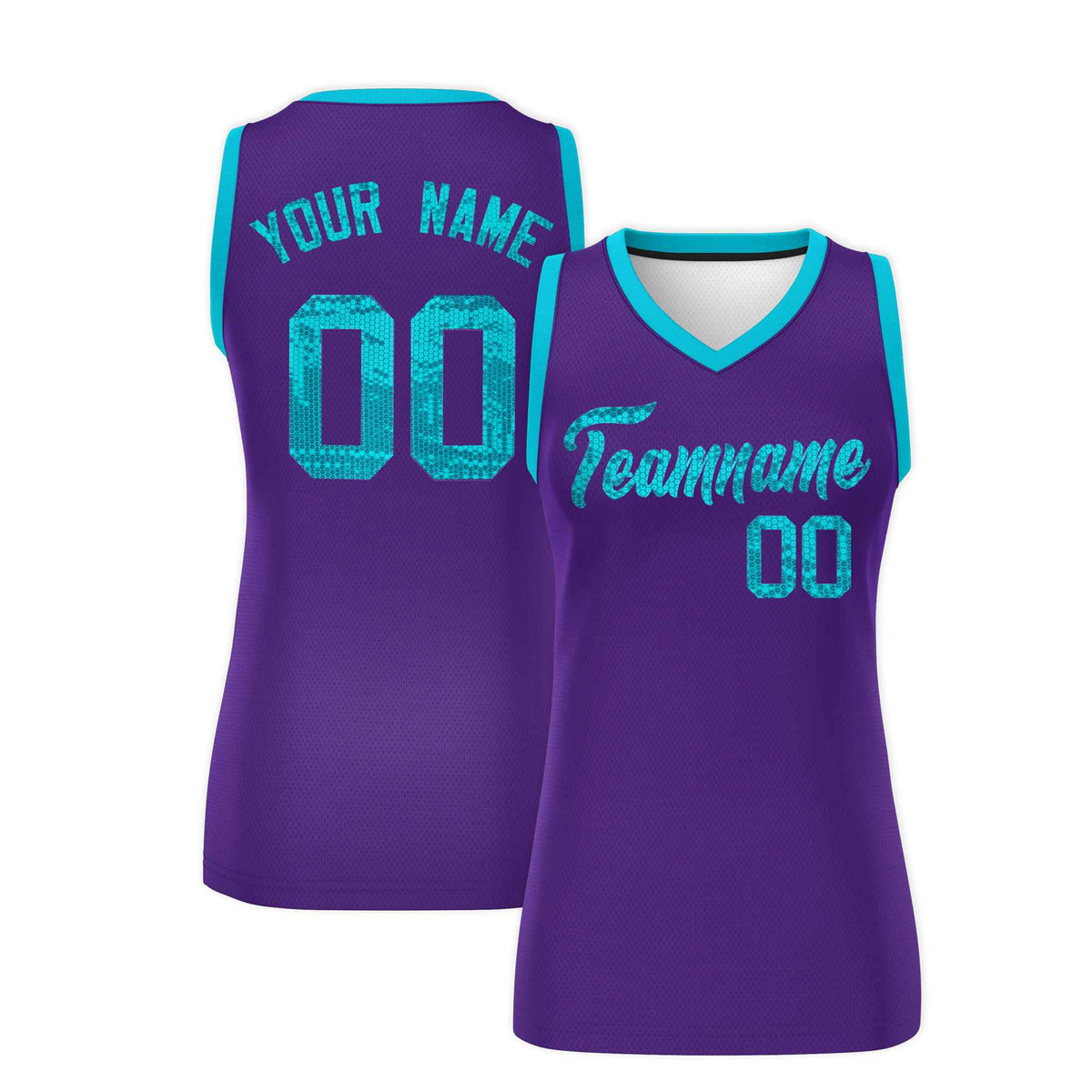 Custom Purple Sky Blue Women Basketball Jersey Sequined Dress|KXKSHOP