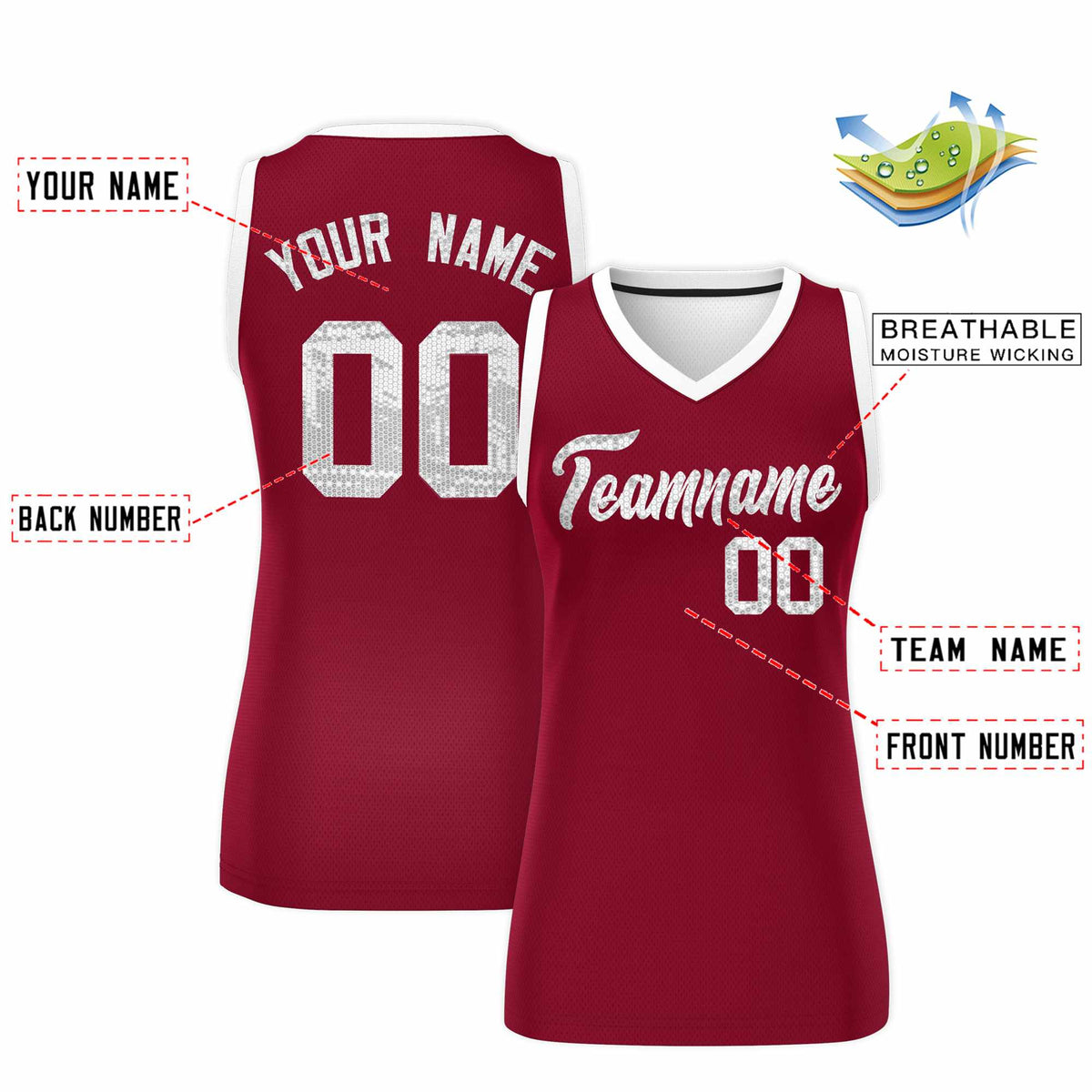 Custom Crimson White Women Basketball Jersey Sequined Dress|KXKSHOP