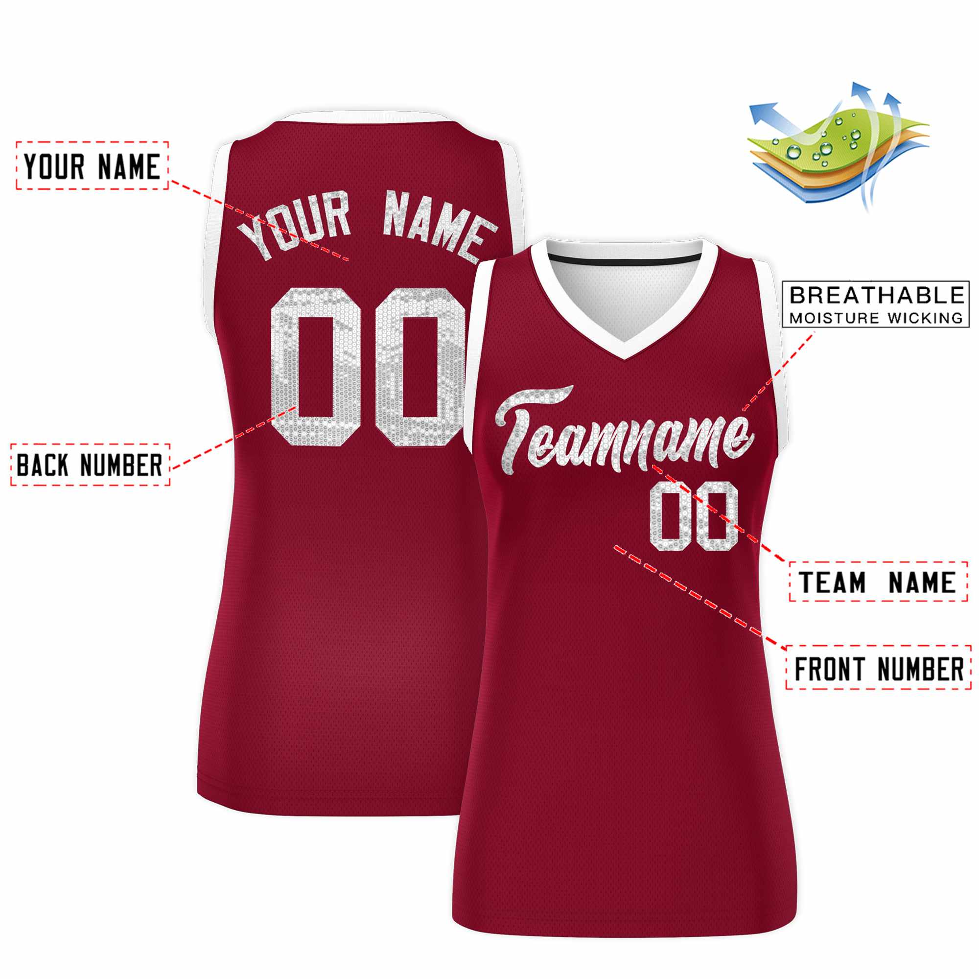 Custom Crimson White Women Basketball Jersey Sequined Dress|KXKSHOP