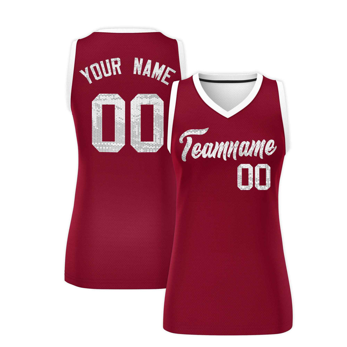 Custom Crimson White Women Basketball Jersey Sequined Dress|KXKSHOP