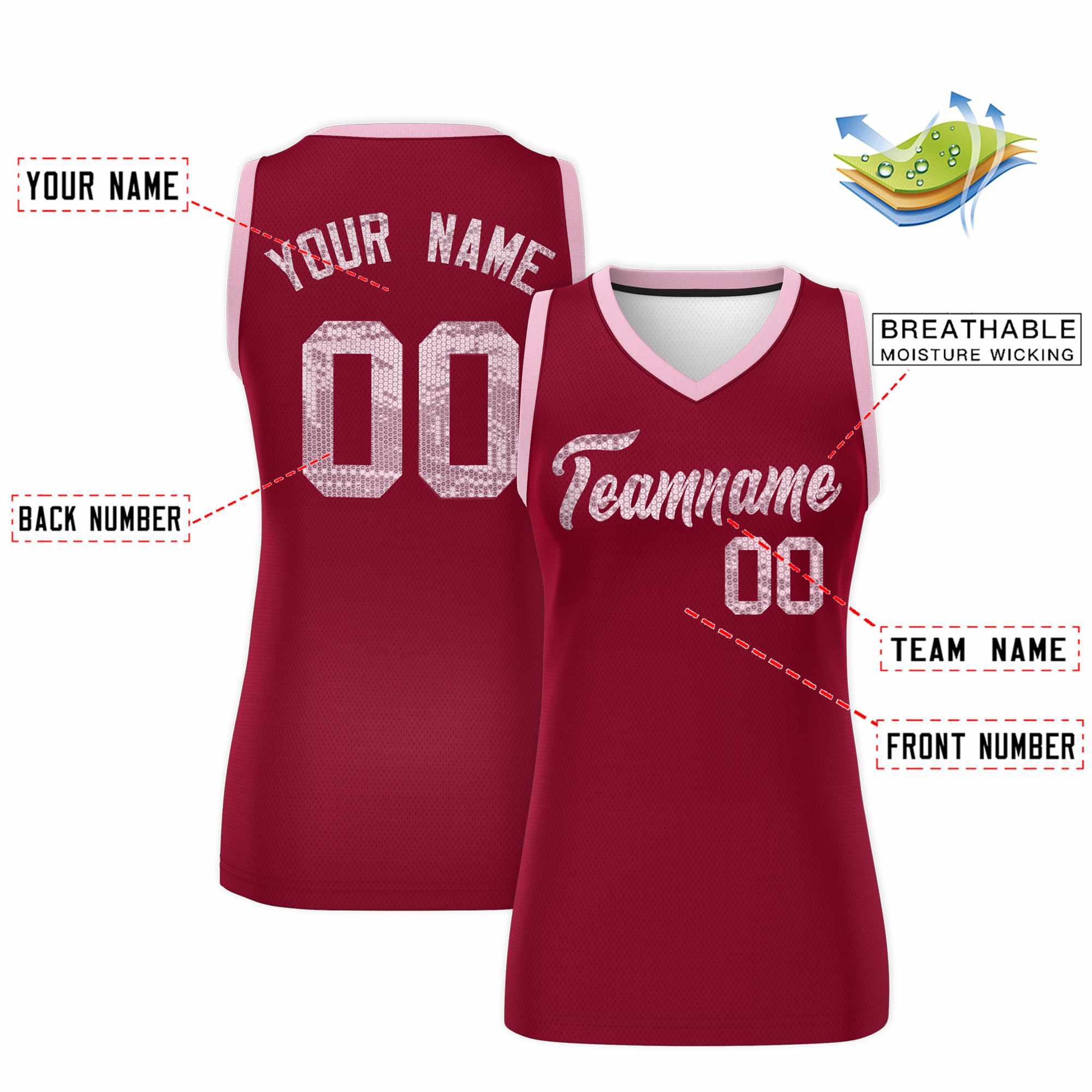 Custom Crimson Light Pink Women Basketball Jersey Sequined Dress|KXKSHOP