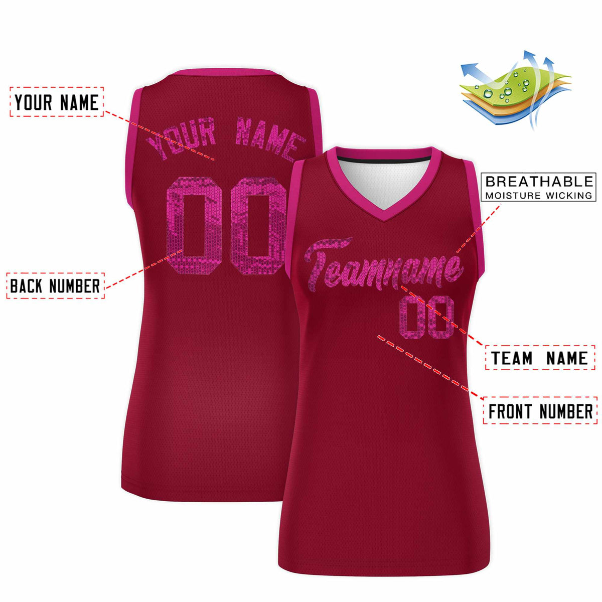 Custom Crimson Pink Women Basketball Jersey Sequined Dress|KXKSHOP