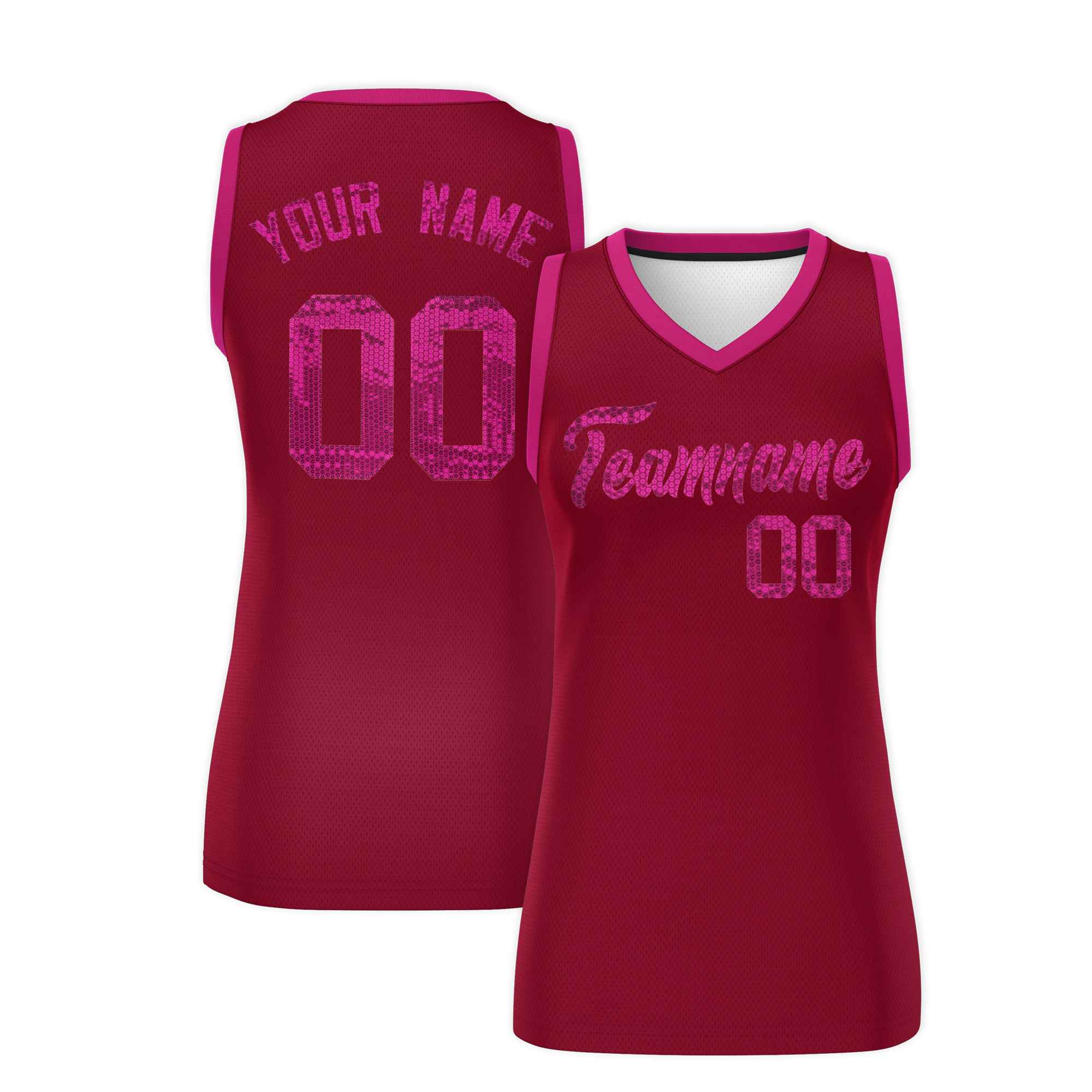 Custom Crimson Pink Women Basketball Jersey Sequined Dress|KXKSHOP