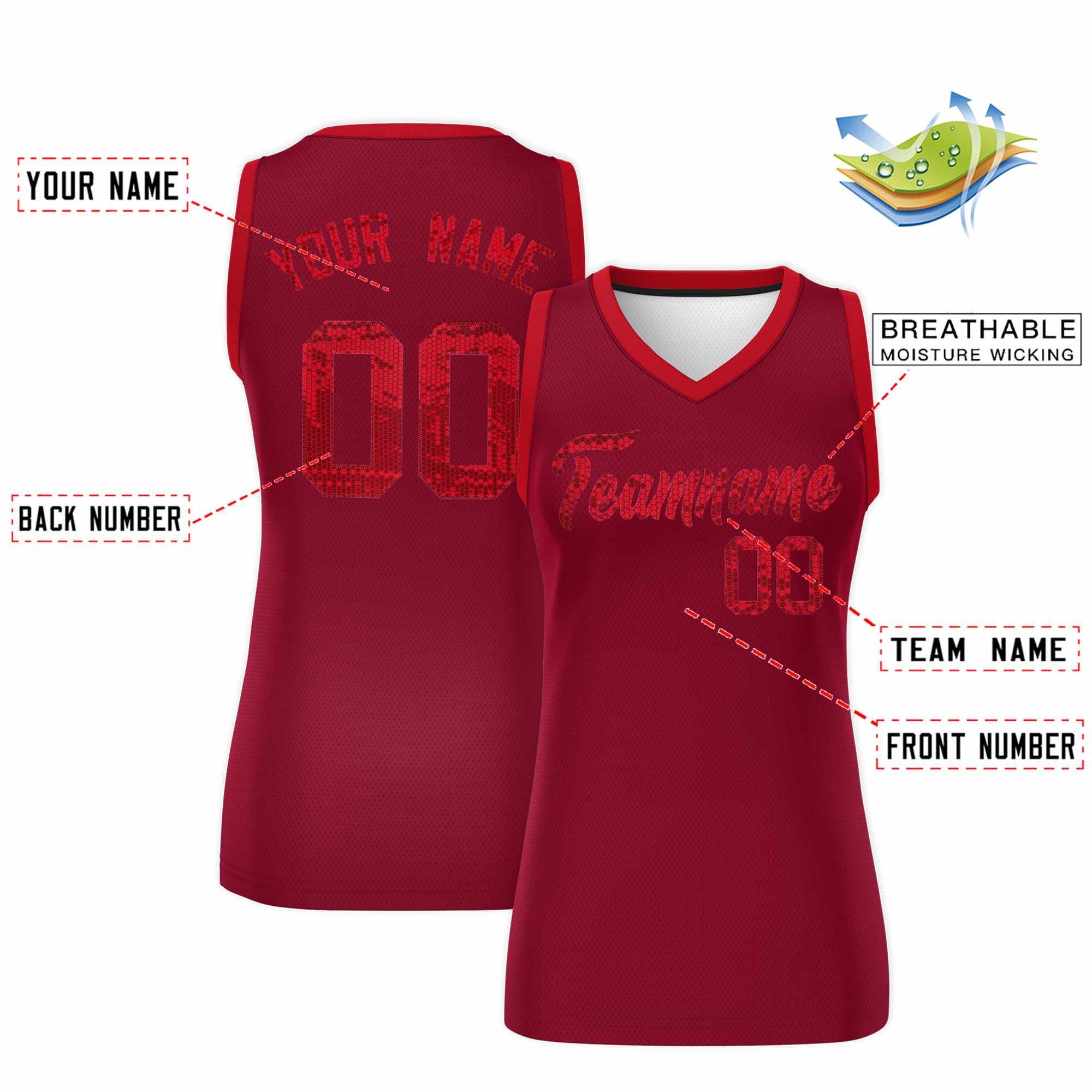 Custom Crimson Red Women Basketball Jersey Sequined Dress|KXKSHOP