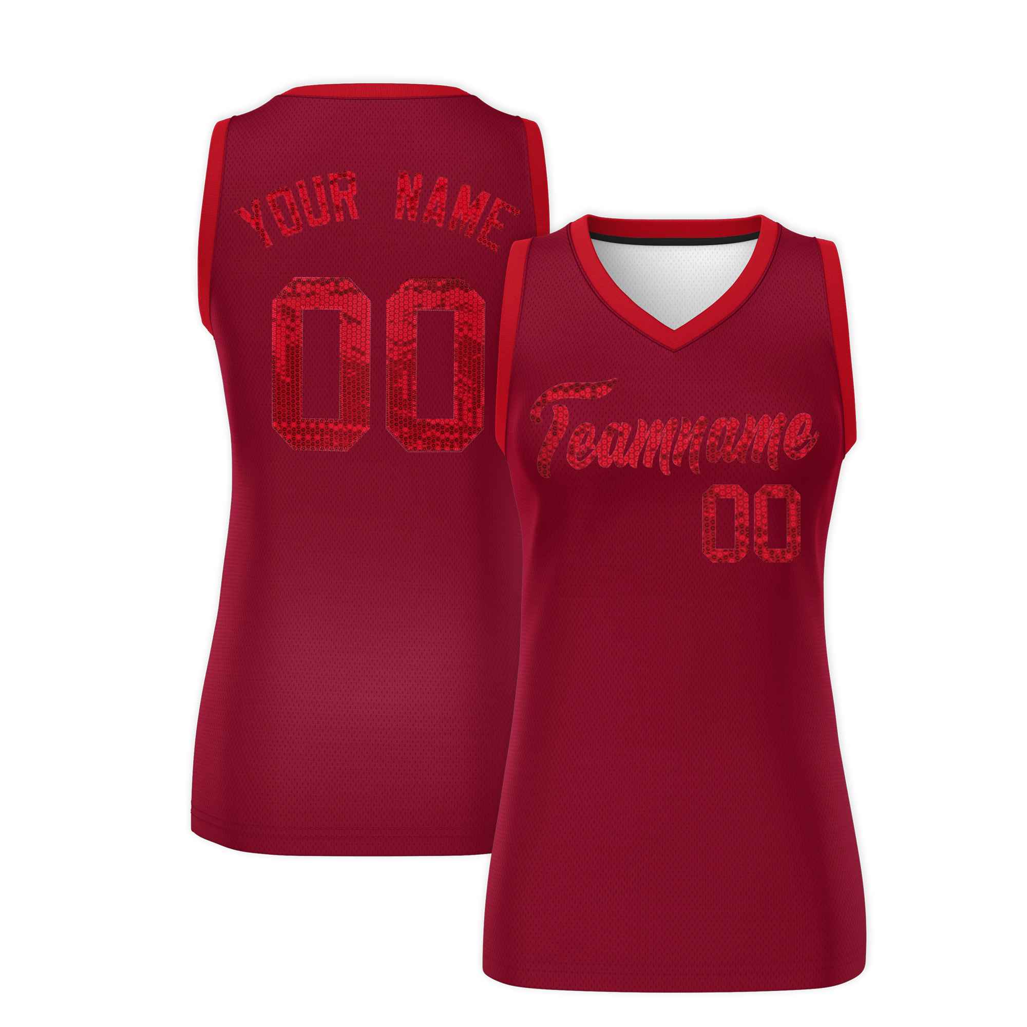 Custom Crimson Red Women Basketball Jersey Sequined Dress|KXKSHOP