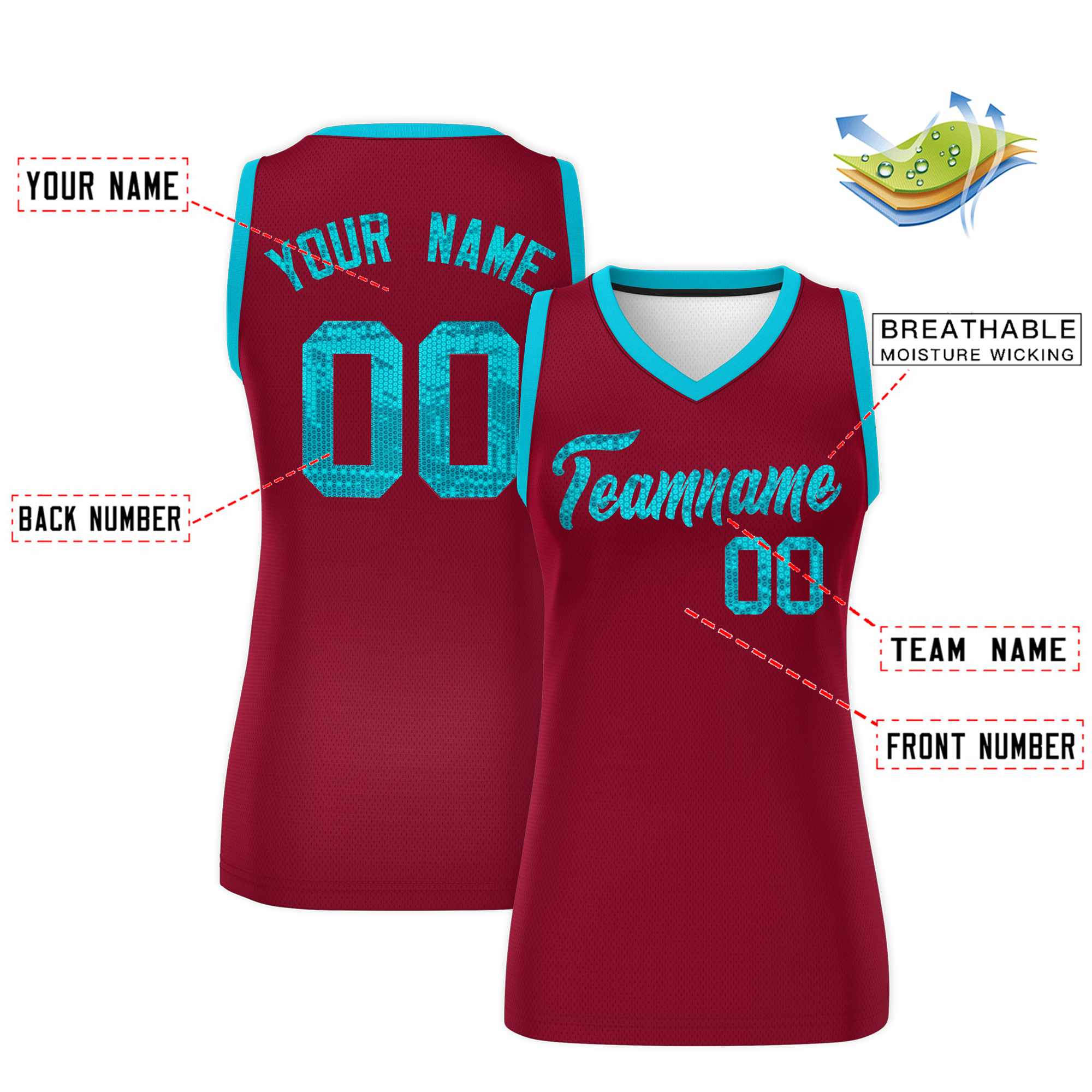 Custom Crimson Sky Blue Women Basketball Jersey Sequined Dress|KXKSHOP