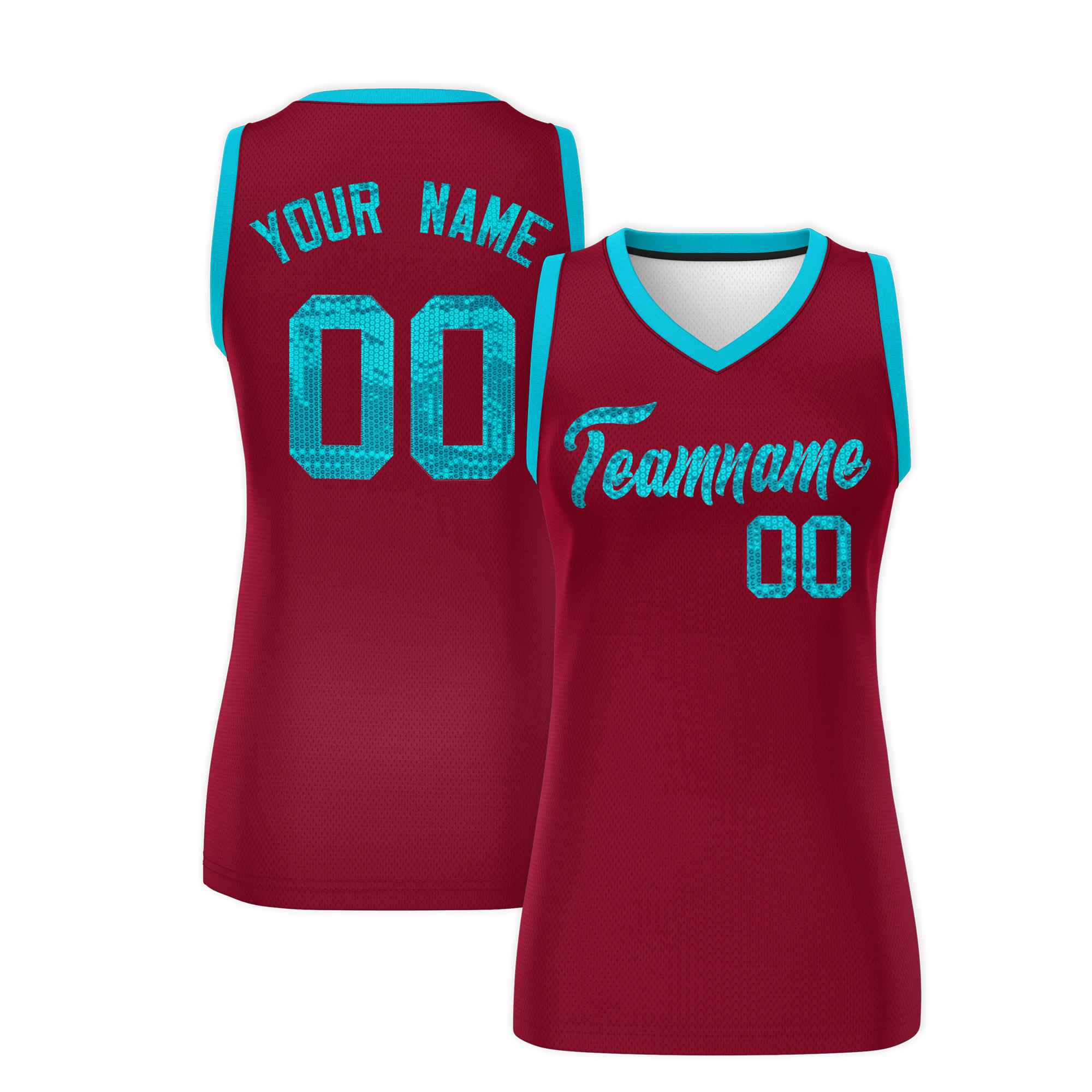 Custom Crimson Sky Blue Women Basketball Jersey Sequined Dress|KXKSHOP