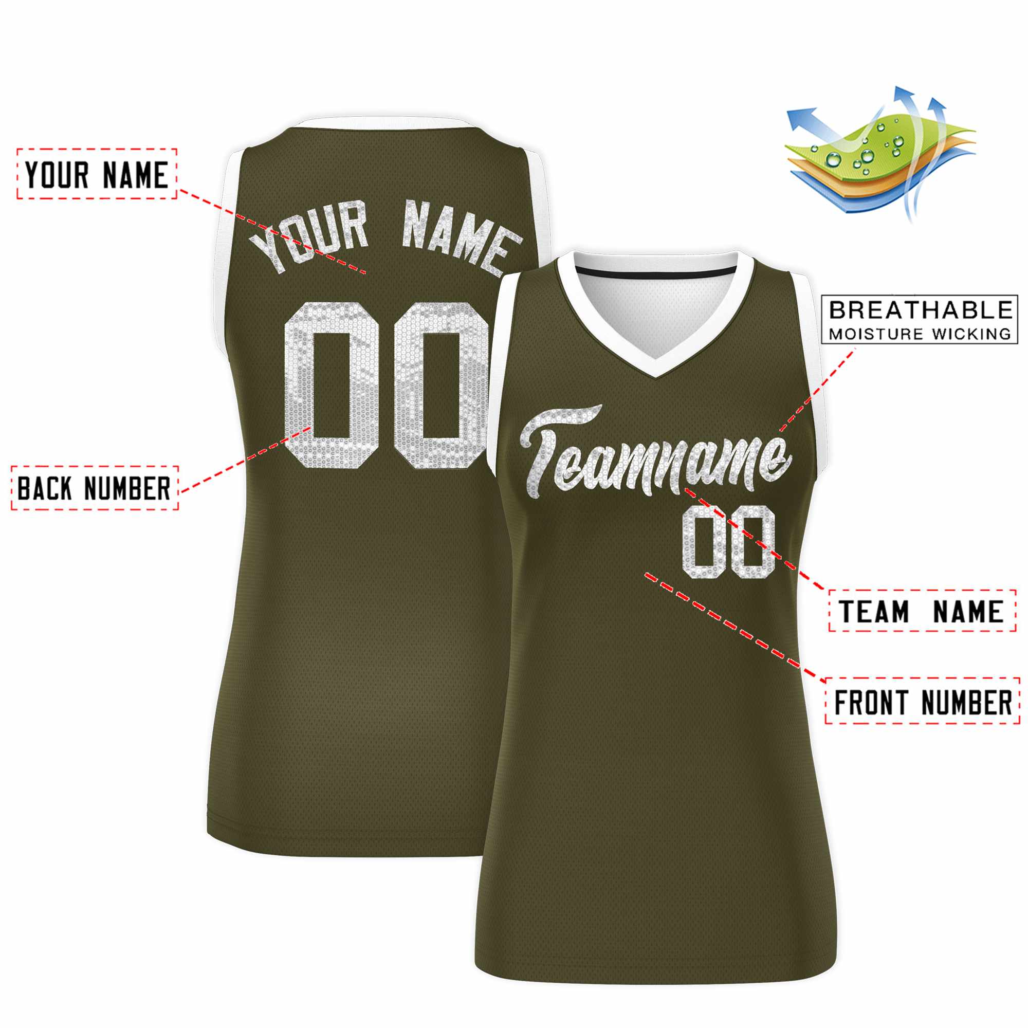 Custom Olive White Women Basketball Jersey Sequined Dress|KXKSHOP