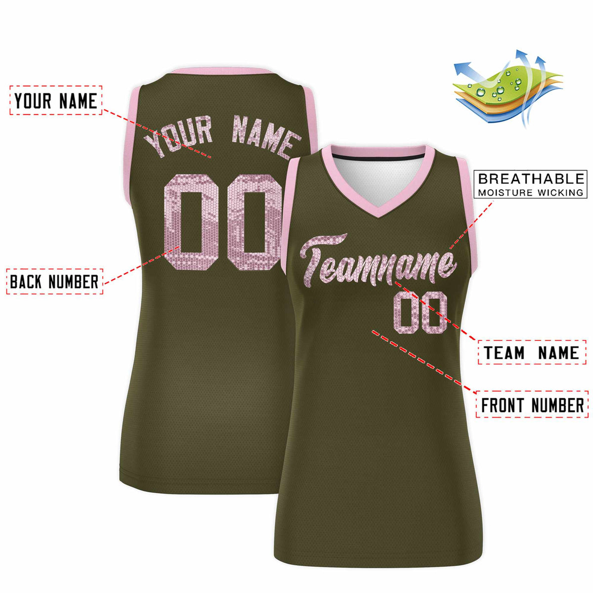Custom Olive Light Pink Women Basketball Jersey Sequined Dress|KXKSHOP
